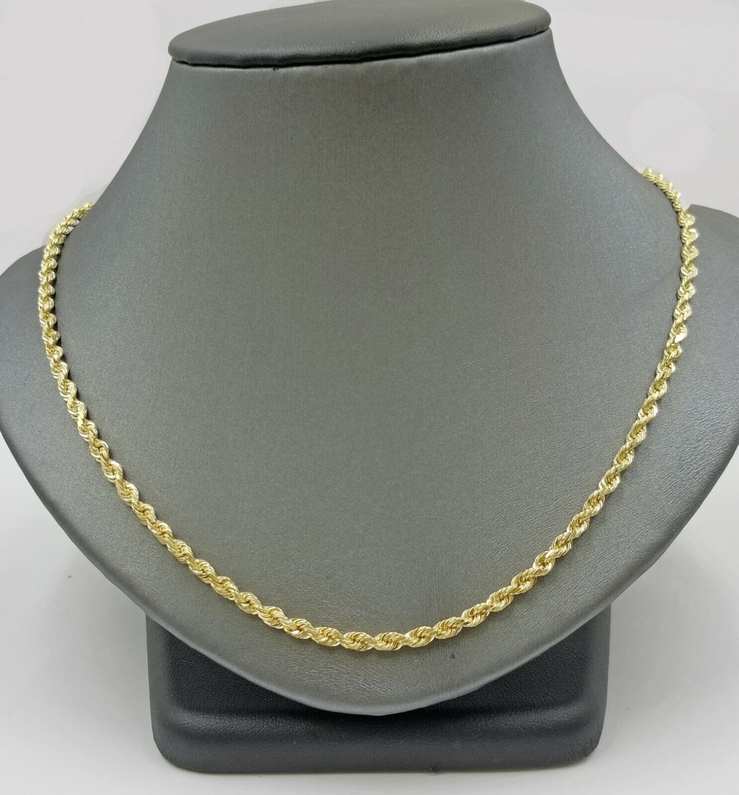 Real 18k Solid Yellow Gold Rope Chain 2mm Diamond Cut 22" Inches Lobster Lock - GoldenlinQ