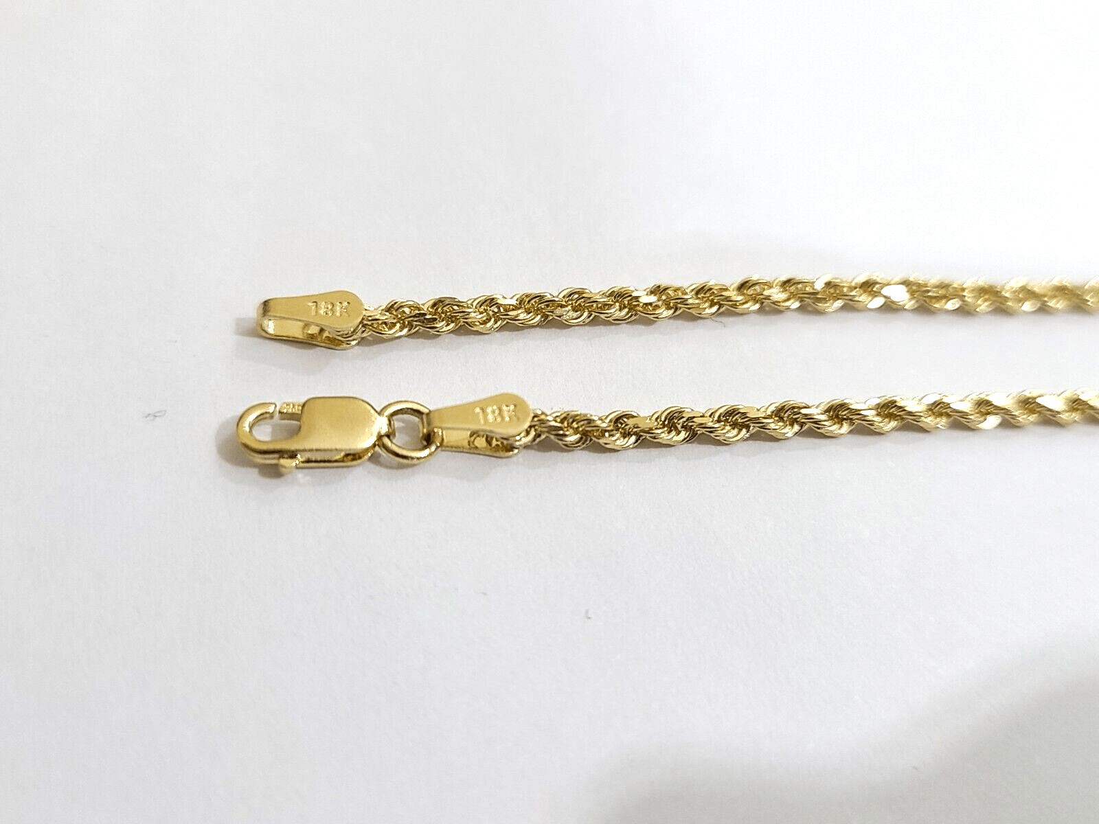 Real 18k Solid Yellow Gold Rope Chain 2mm Diamond Cut 22" Inches Lobster Lock - GoldenlinQ
