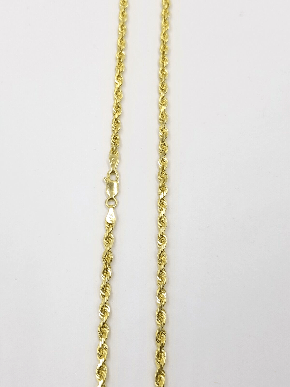 Real 18k Solid Yellow Gold Rope Chain 2mm Diamond Cut 24" Inches Lobster Lock - GoldenlinQ