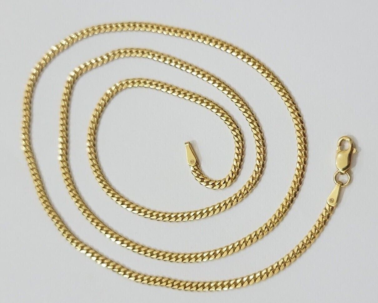 Real 18k Yellow Gold Miami Cuban Chain Necklace 3mm 24 Inch Men Women SOLID SALE - GoldenlinQ