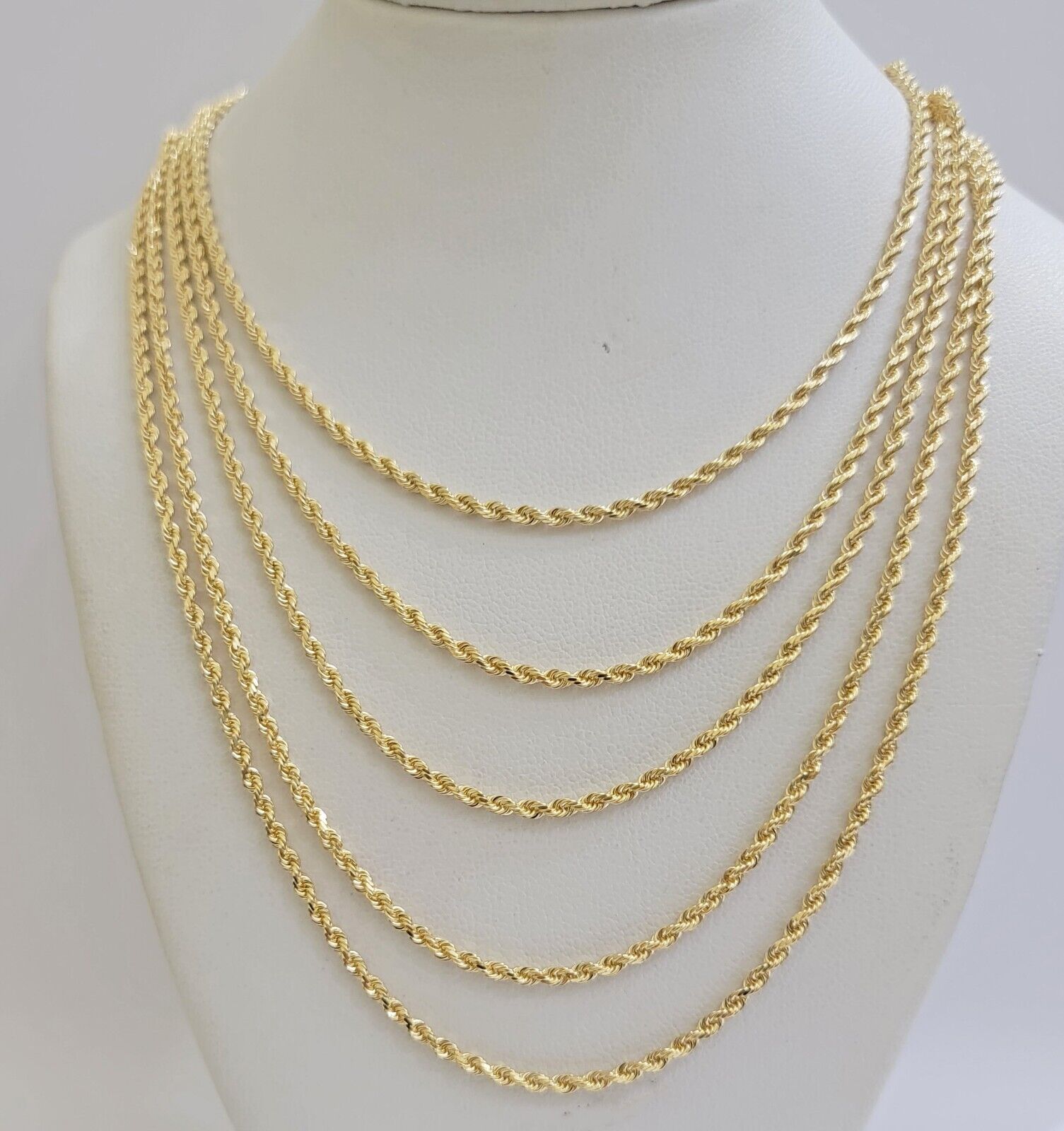 Real 18k Yellow Gold Rope Chain ladies Necklace 2mm 16 Inch Choker Solid 18kt - GoldenlinQ