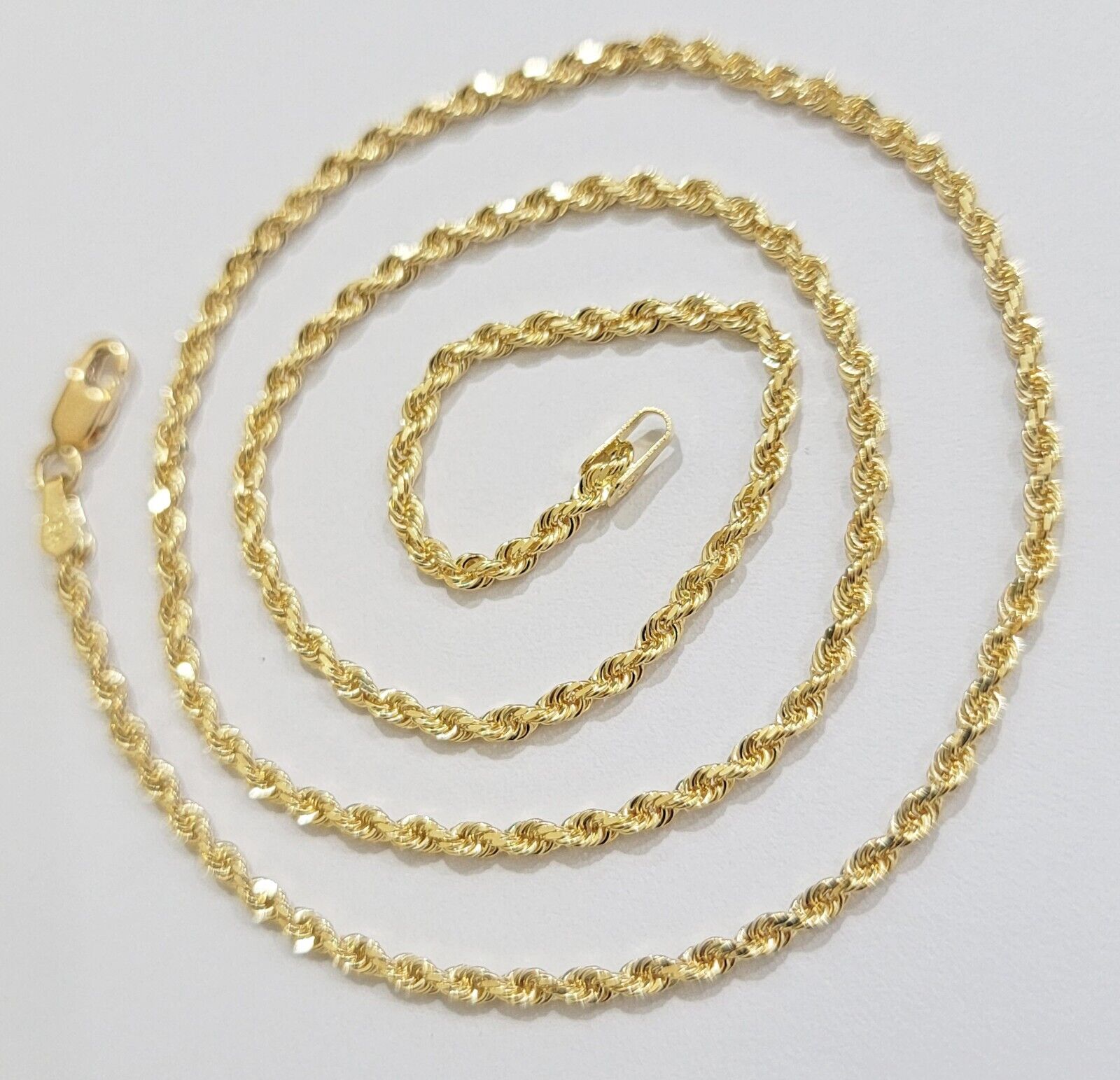 Real 18k Yellow Gold Rope Chain ladies Necklace 2mm 16 Inch Choker Solid 18kt - GoldenlinQ