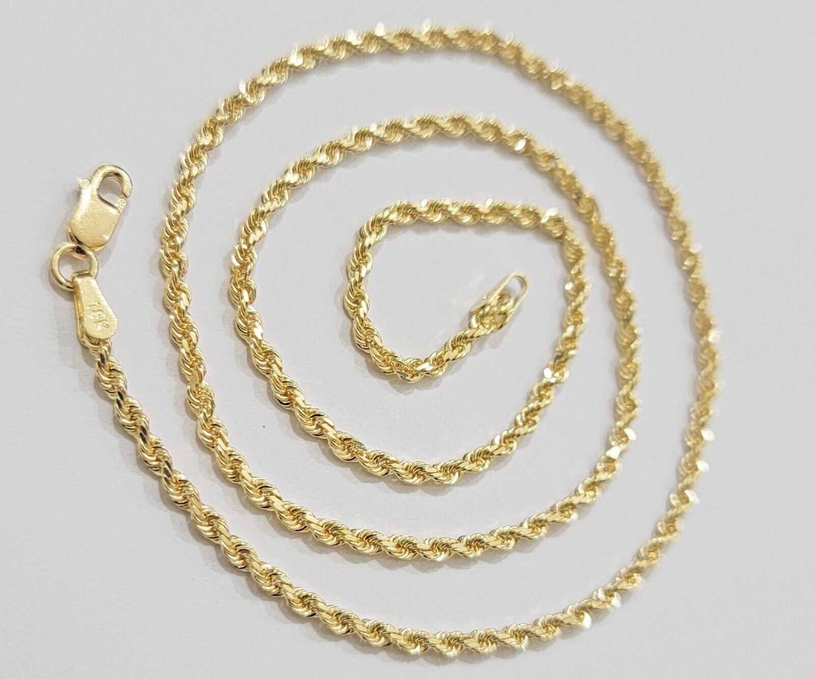 Real 18k Yellow Gold Rope Chain Necklace 20 Inch 2mm Solid 18 KT Men Women, SALE - GoldenlinQ