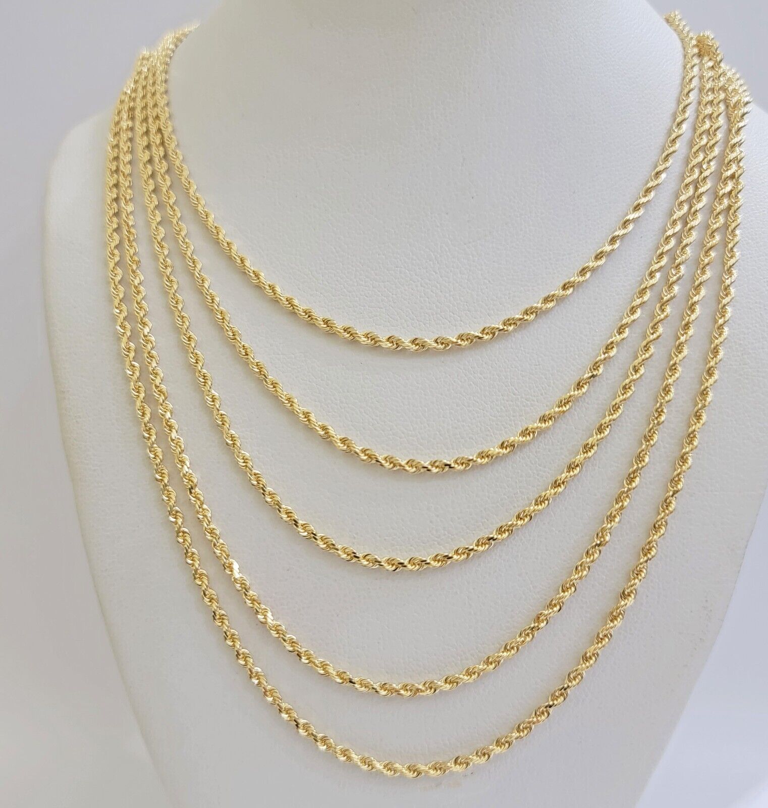 Real 18k Yellow Gold Rope Chain Necklace 24 Inch 2mm Solid 18 KT Men Women, SALE - GoldenlinQ