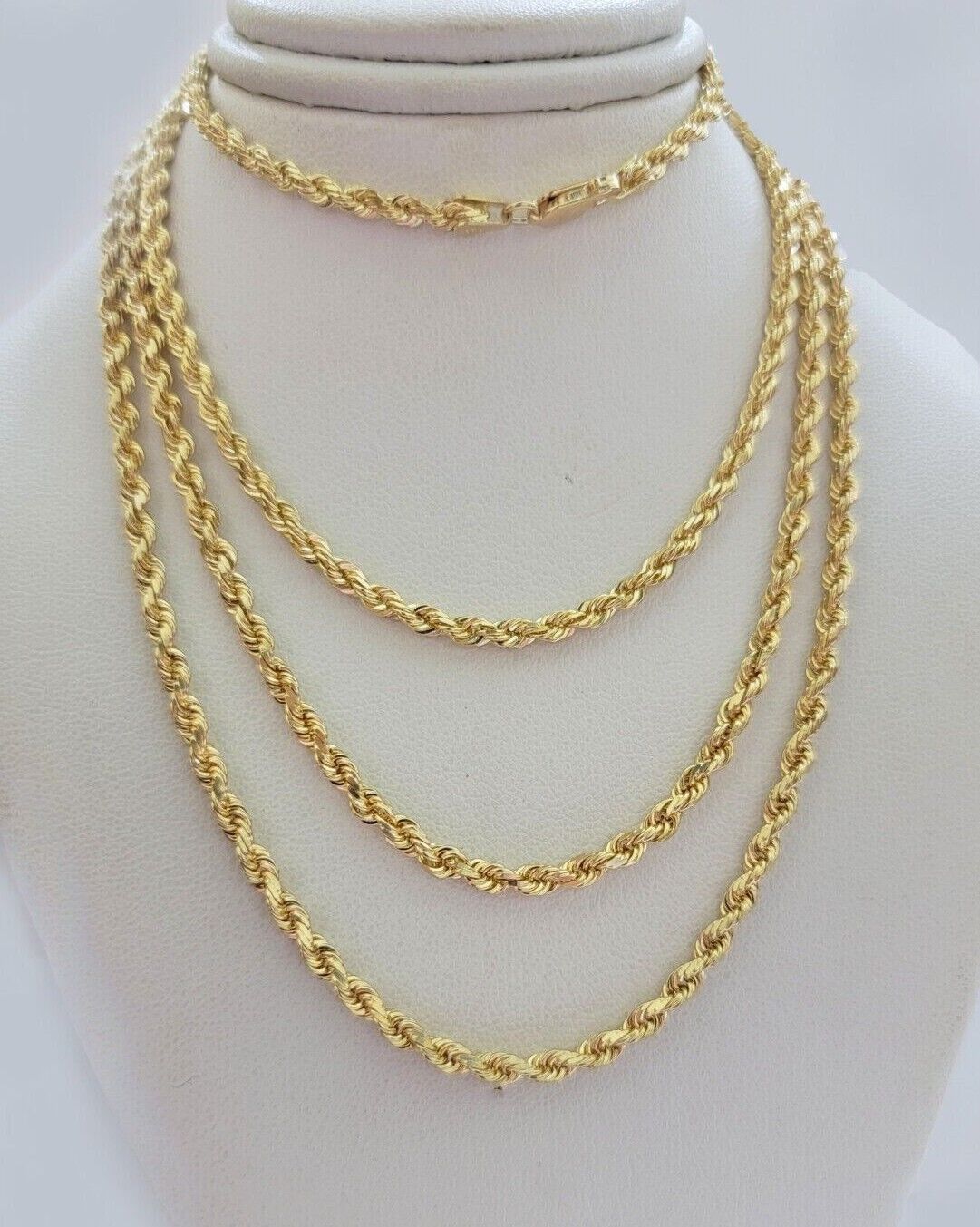 Real 18k Yellow Gold Rope Chain Necklace 3mm 24 Inches Men Women SOLID HEAVY NEW - GoldenlinQ
