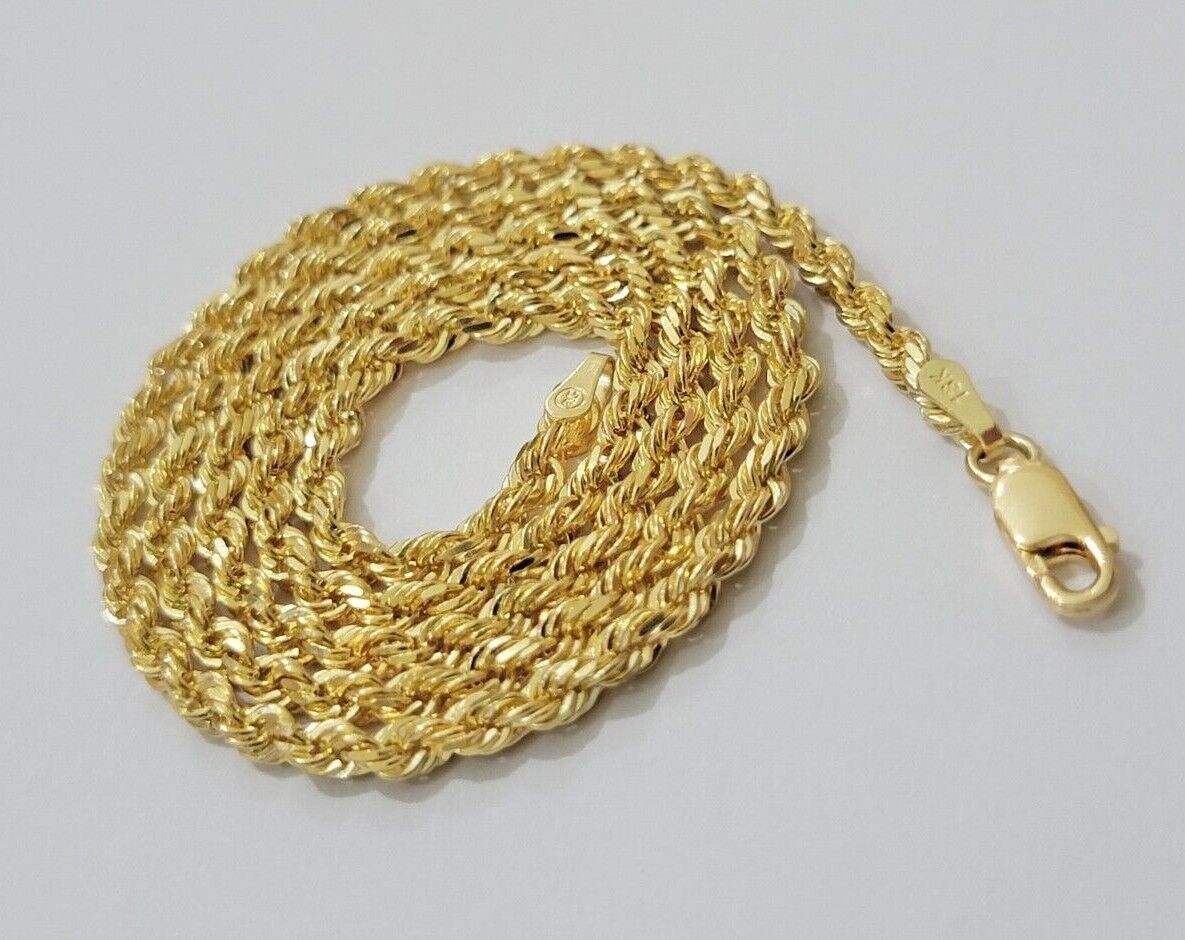 Real 18k Yellow Gold Rope Chain Necklace 3mm 24 Inches Men Women SOLID HEAVY NEW - GoldenlinQ