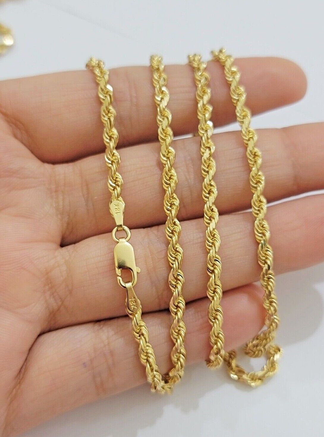 Real 18k Yellow Gold Rope Chain Necklace 3mm 26'' Inch Men Women SOLID HEAVY NEW - GoldenlinQ
