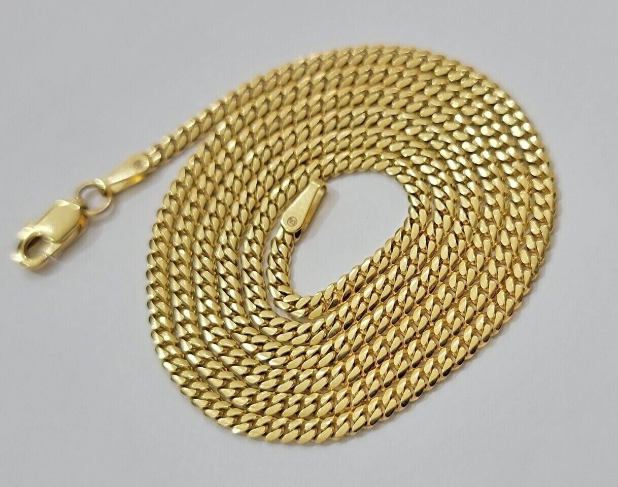 Real 18kt Yellow Gold Miami Cuban Chain Necklace 3mm 18 Inch Men Women SOLID NEW - GoldenlinQ