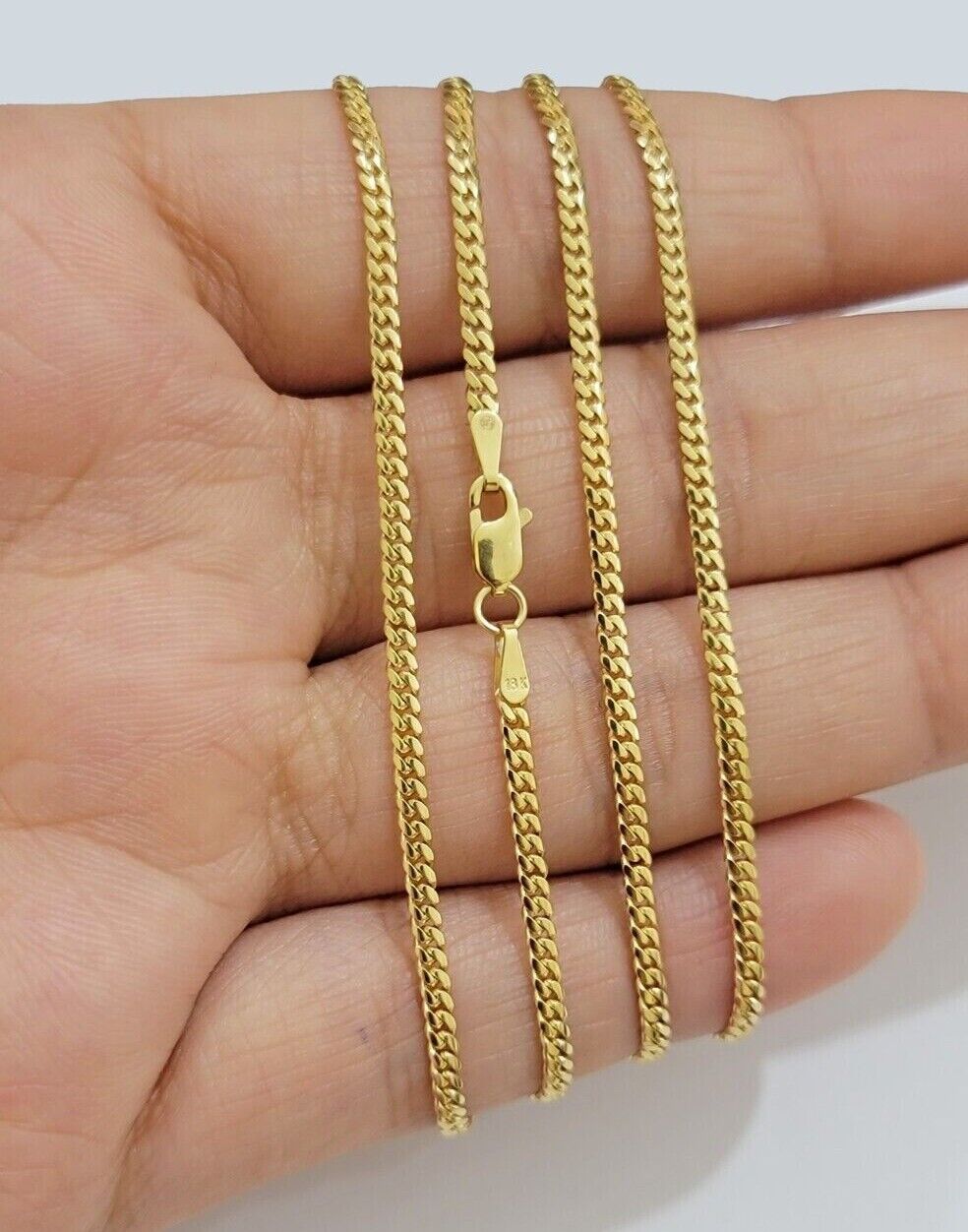 Real 18kt Yellow Gold Miami Cuban Chain Necklace 3mm 18 Inch Men Women SOLID NEW - GoldenlinQ