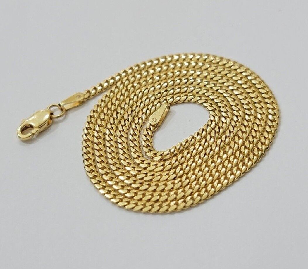 Real 18kt Yellow Gold Miami Cuban Chain Necklace 3mm 22 Inch Men Women SOLID NEW - GoldenlinQ