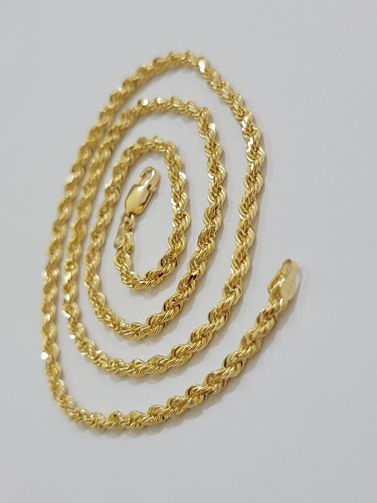 Real 18kt Yellow Gold Rope chain necklace 3mm 18 - 26 Inches Men women SOLID HEAVY - GoldenlinQ
