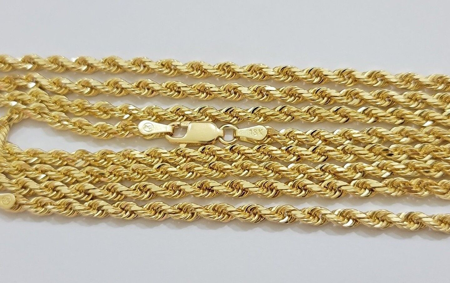 Real 18kt Yellow Gold Rope chain necklace 3mm 18 - 26 Inches Men women SOLID HEAVY - GoldenlinQ