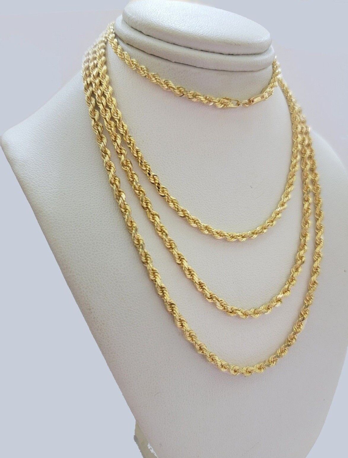Real 18kt Yellow Gold Rope Chain Necklace 3mm 22 Inch Men Women SOLID HEAVY SALE - GoldenlinQ