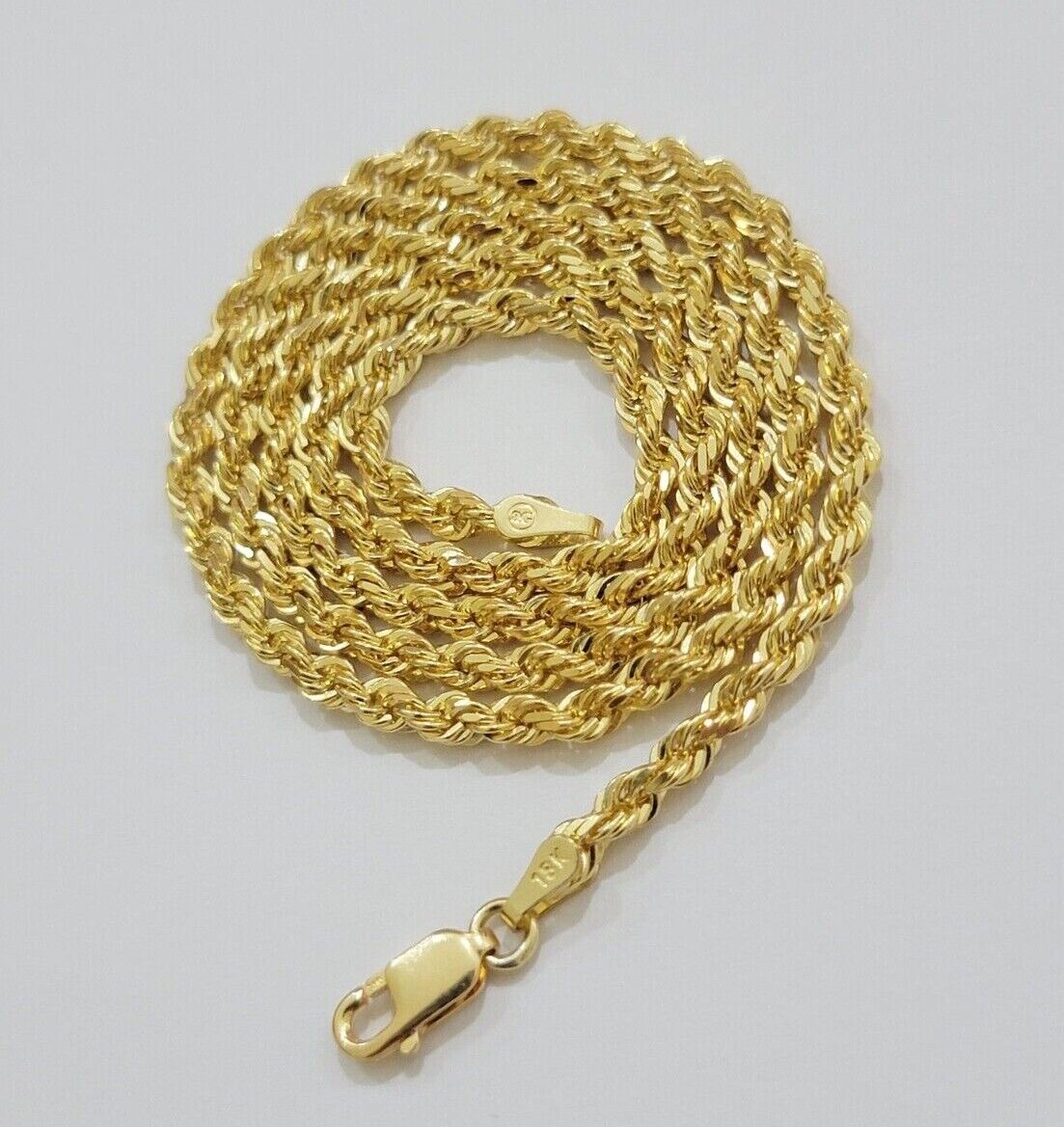 Real 18kt Yellow Gold Rope Chain Necklace 3mm 22 Inch Men Women SOLID HEAVY SALE - GoldenlinQ