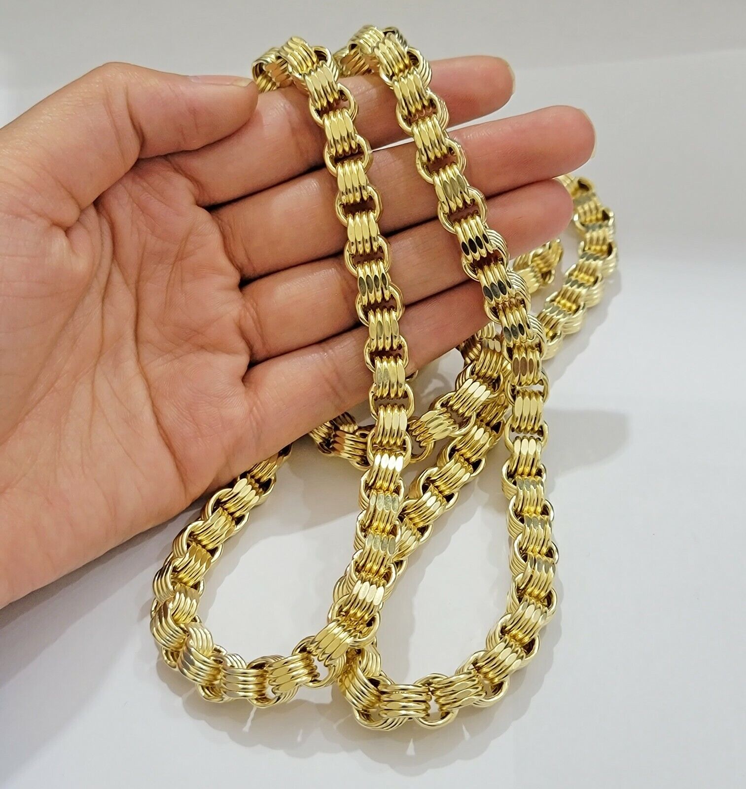 Real Box Byzantine chain necklace 7mm 10K Yellow Gold 22 Inches Men's 10KT - GoldenlinQ