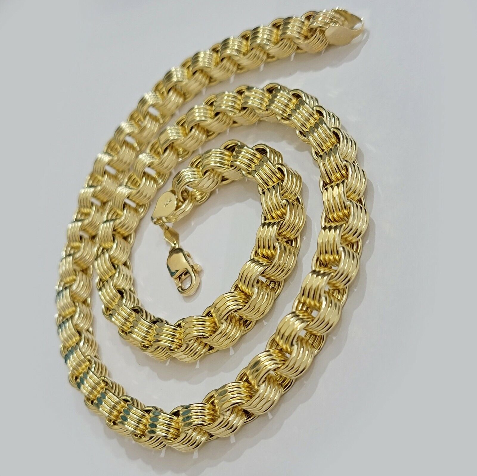 Real Box Byzantine chain necklace 7mm 10K Yellow Gold 22 Inches Men's 10KT - GoldenlinQ