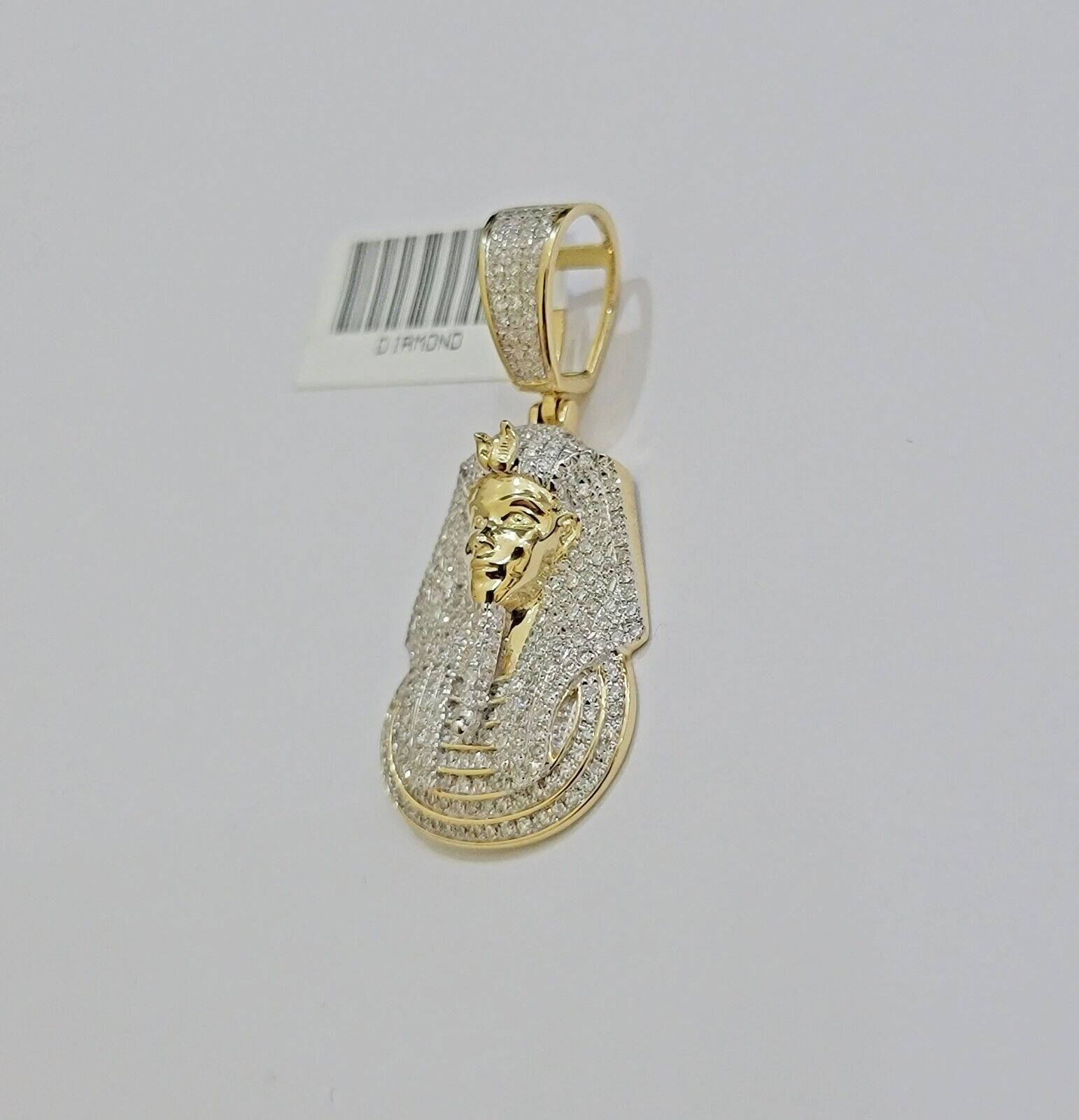 Real Diamond Charm Pendant Pharoah Head 10k Yellow Gold Solid For mens 1.5 Inch - GoldenlinQ