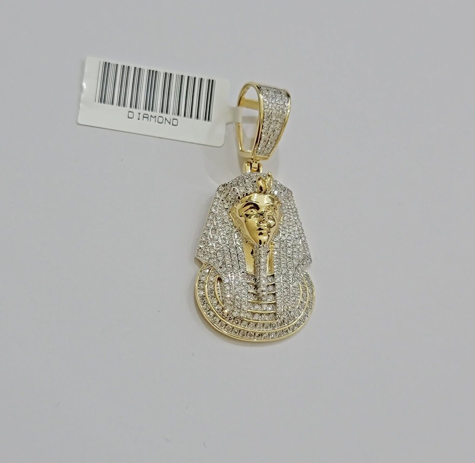 Real Diamond Charm Pendant Pharoah Head 10k Yellow Gold Solid For mens 1.5 Inch - GoldenlinQ