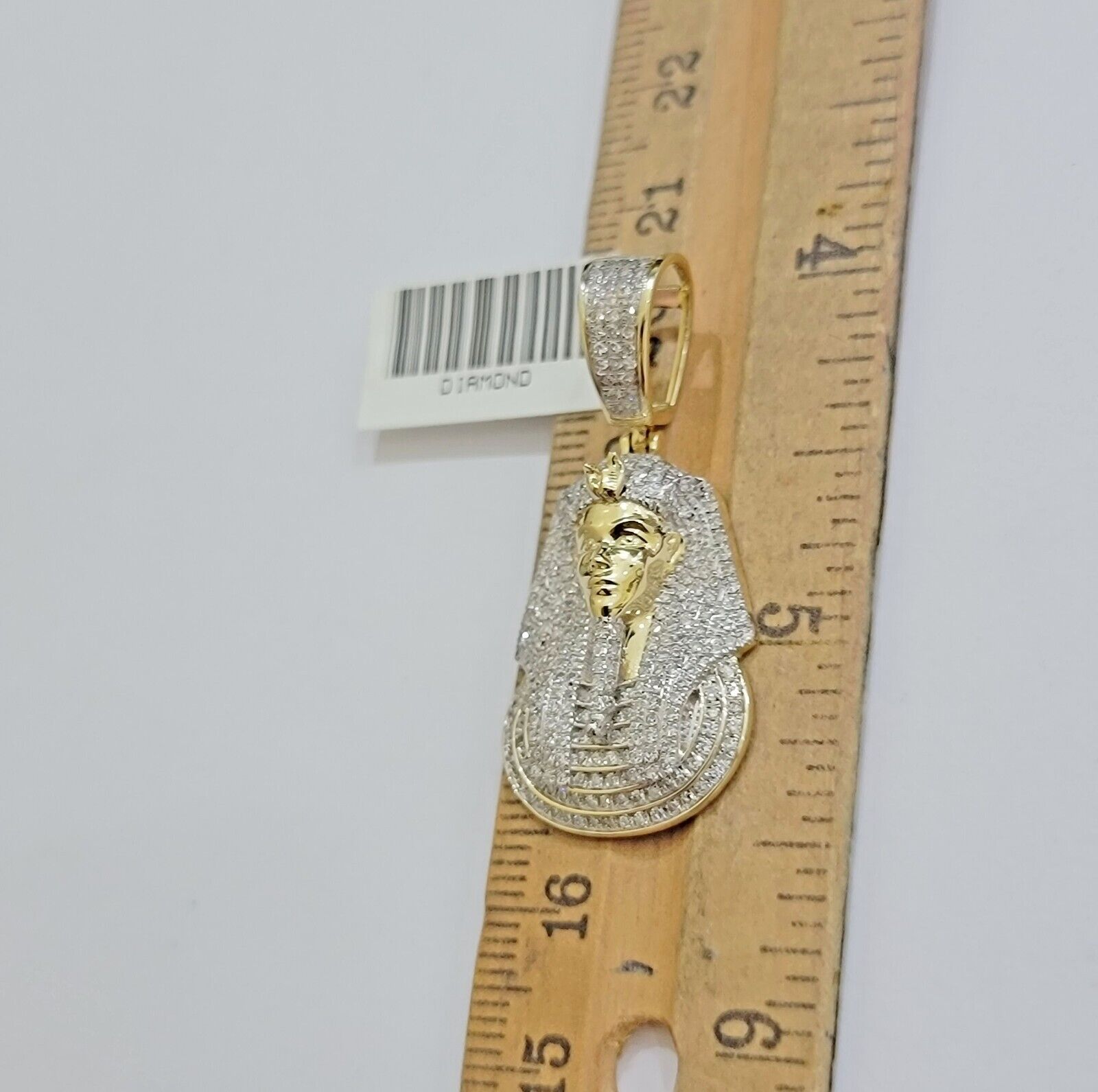 Real Diamond Charm Pendant Pharoah Head 10k Yellow Gold Solid For mens 1.5 Inch - GoldenlinQ