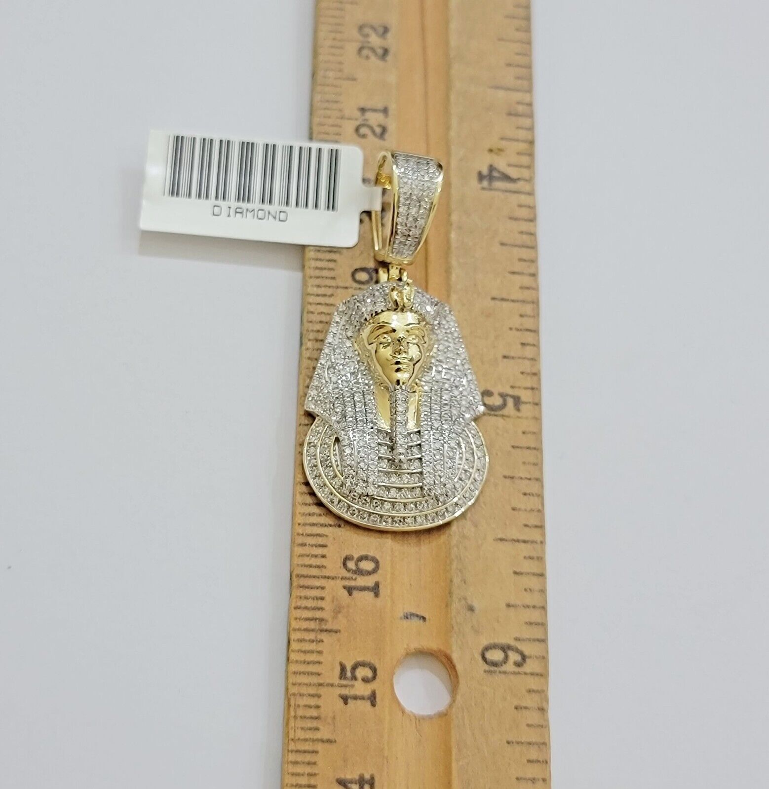 Real Diamond Charm Pendant Pharoah Head 10k Yellow Gold Solid For mens 1.5 Inch - GoldenlinQ