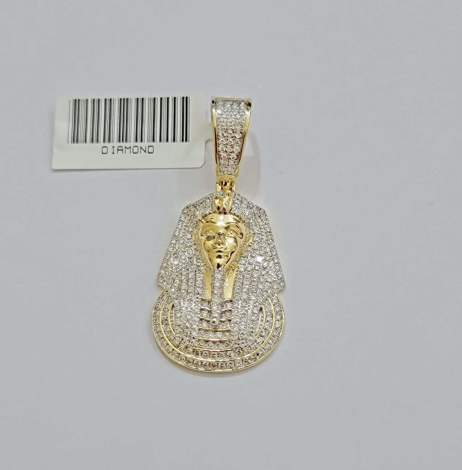 Real Diamond Charm Pendant Pharoah Head 10k Yellow Gold Solid For mens 1.5 Inch - GoldenlinQ