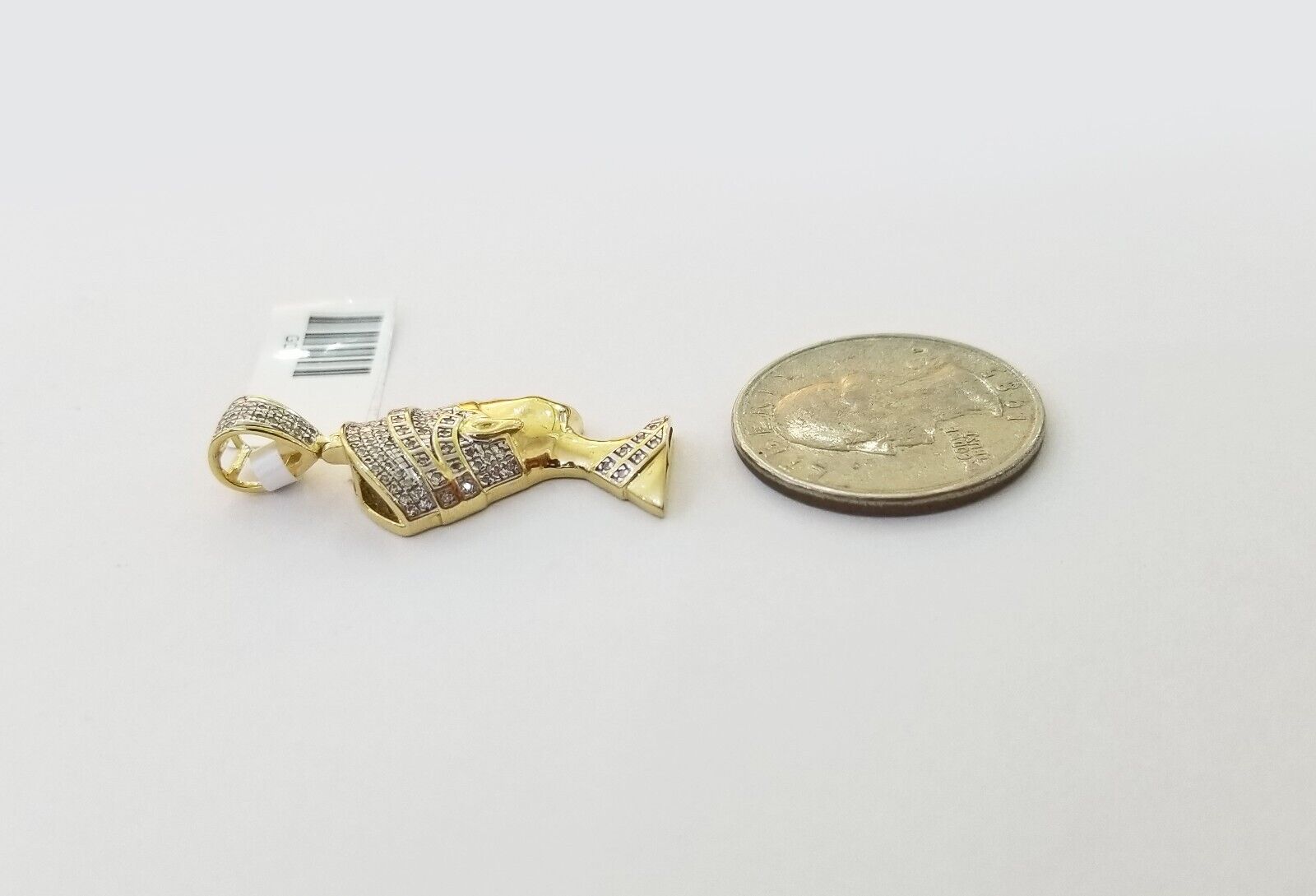 Real Diamond Egyptian Queen Nefertiti Pendant 10K Yellow Gold Charm Men - GoldenlinQ