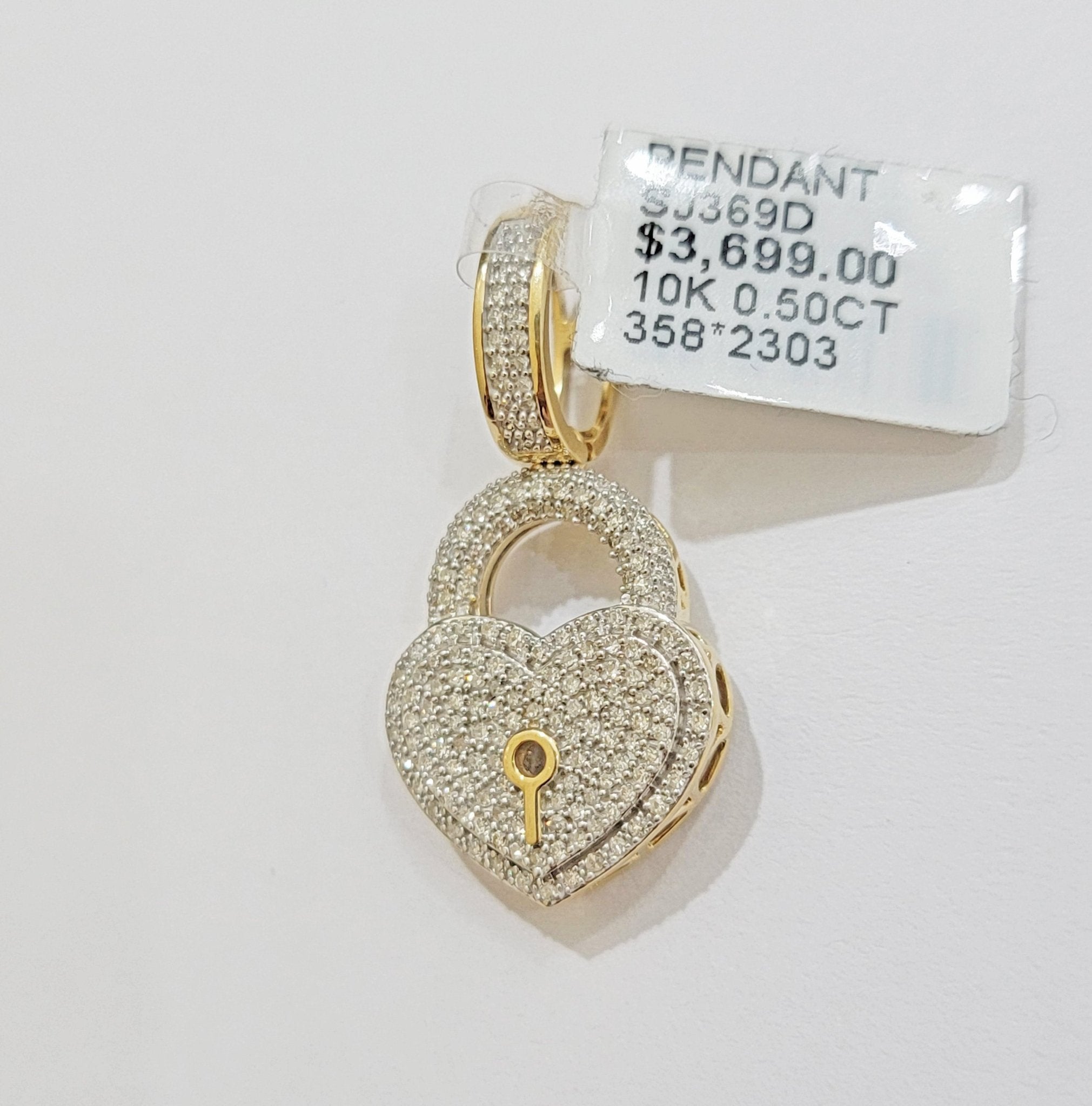 Real Diamond Heart Key charm pendant Real 10k gold 1/2 Natural Diamonds For Men Women - GoldenlinQ