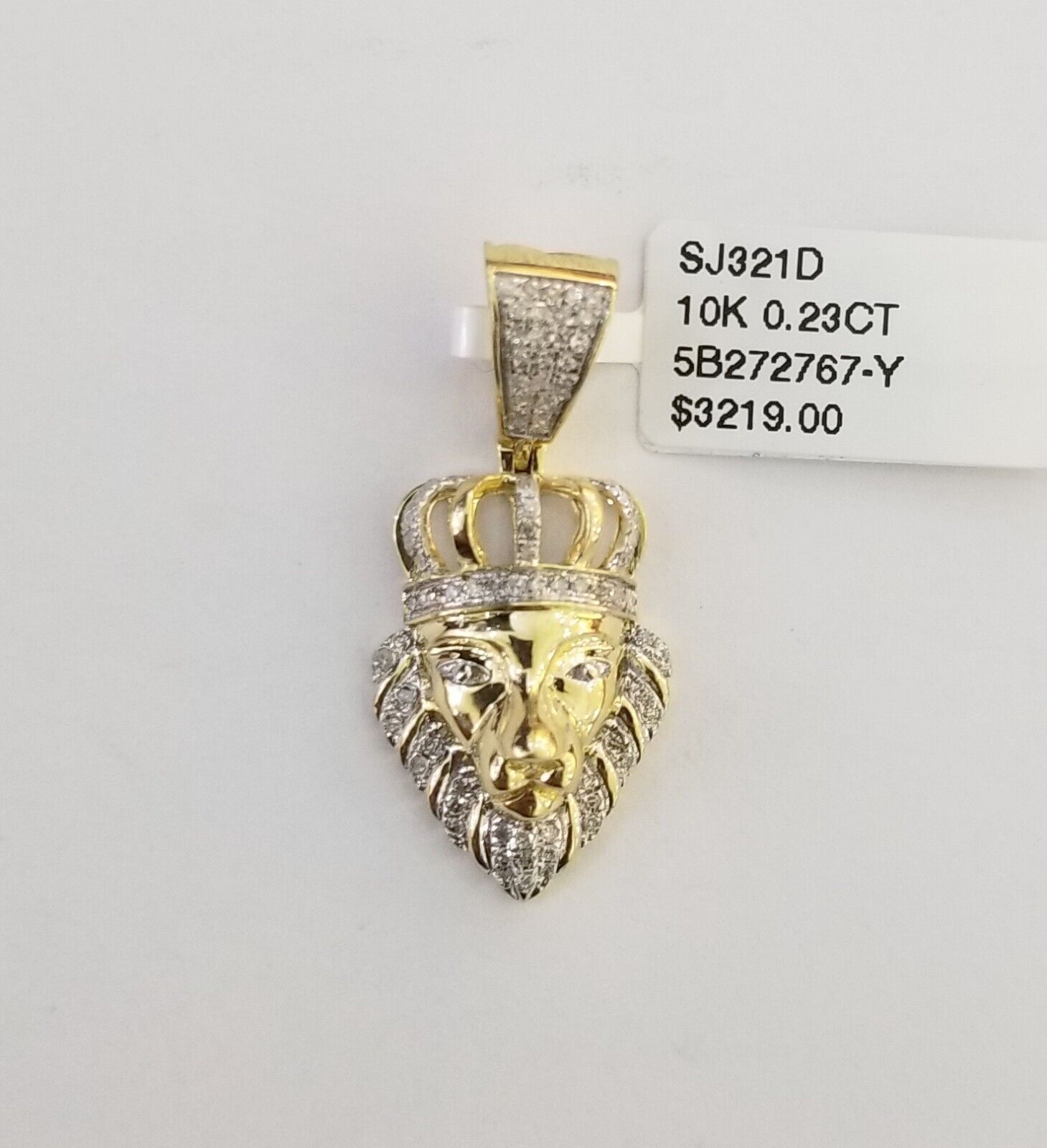 Real Diamond Pendant King Lion Head Men Crown Charm 10k Yellow Gold 1" - GoldenlinQ