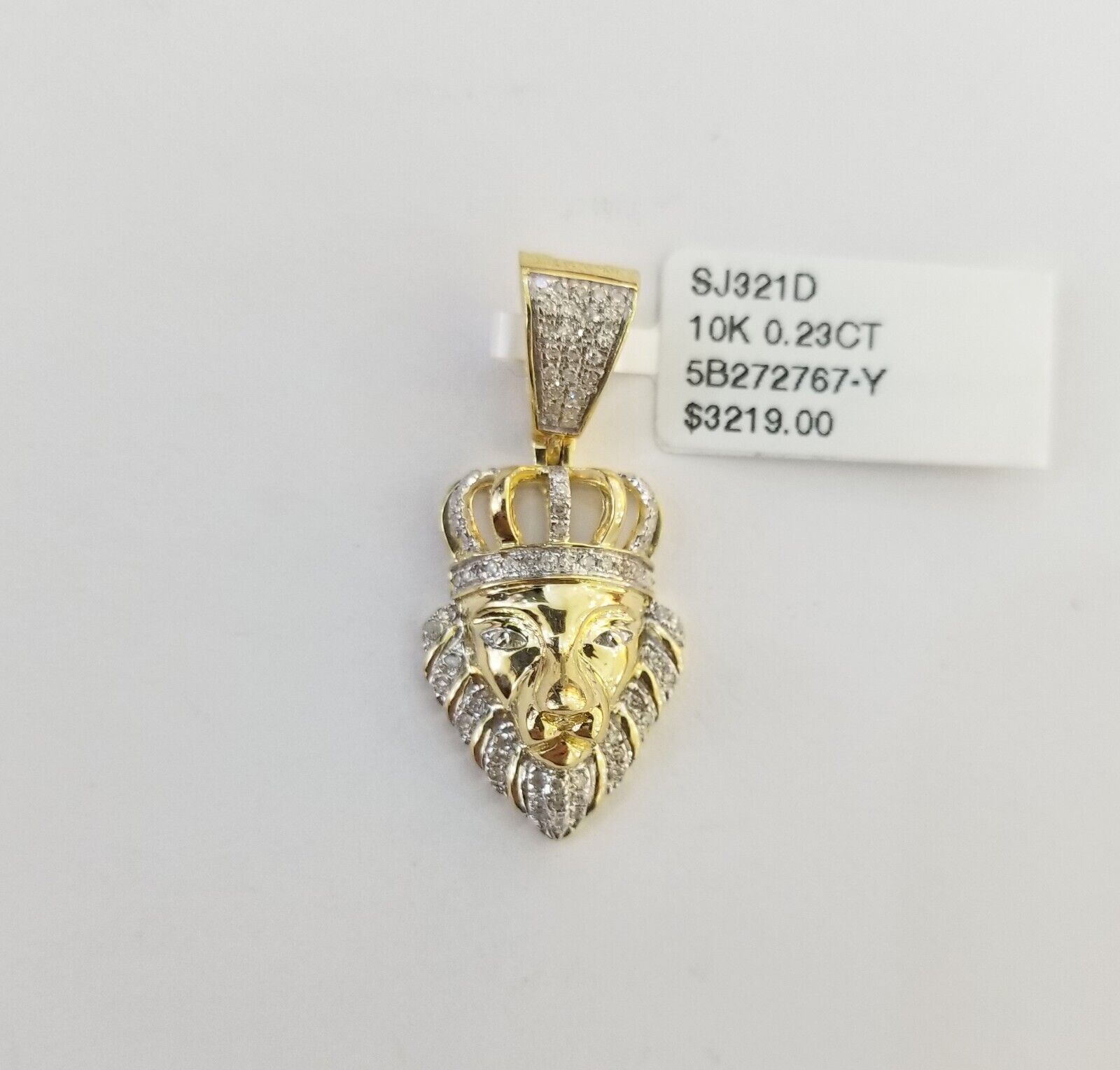 Real Diamond Pendant King Lion Head Men Crown Charm 10k Yellow Gold 1" - GoldenlinQ