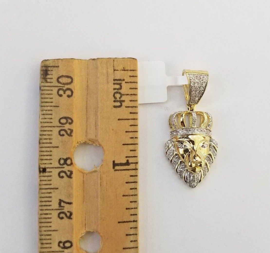 Real Diamond Pendant King Lion Head Men Crown Charm 10k Yellow Gold 1" - GoldenlinQ