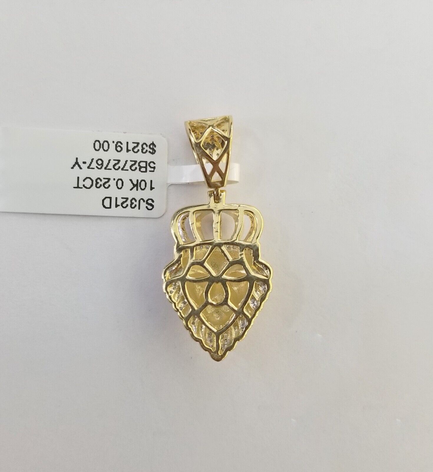 Real Diamond Pendant King Lion Head Men Crown Charm 10k Yellow Gold 1" - GoldenlinQ
