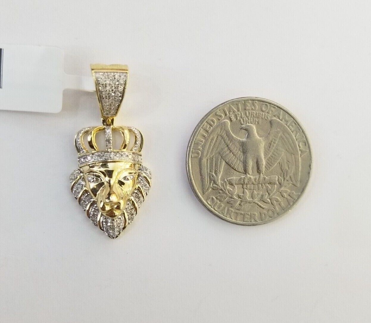Real Diamond Pendant King Lion Head Men Crown Charm 10k Yellow Gold 1" - GoldenlinQ
