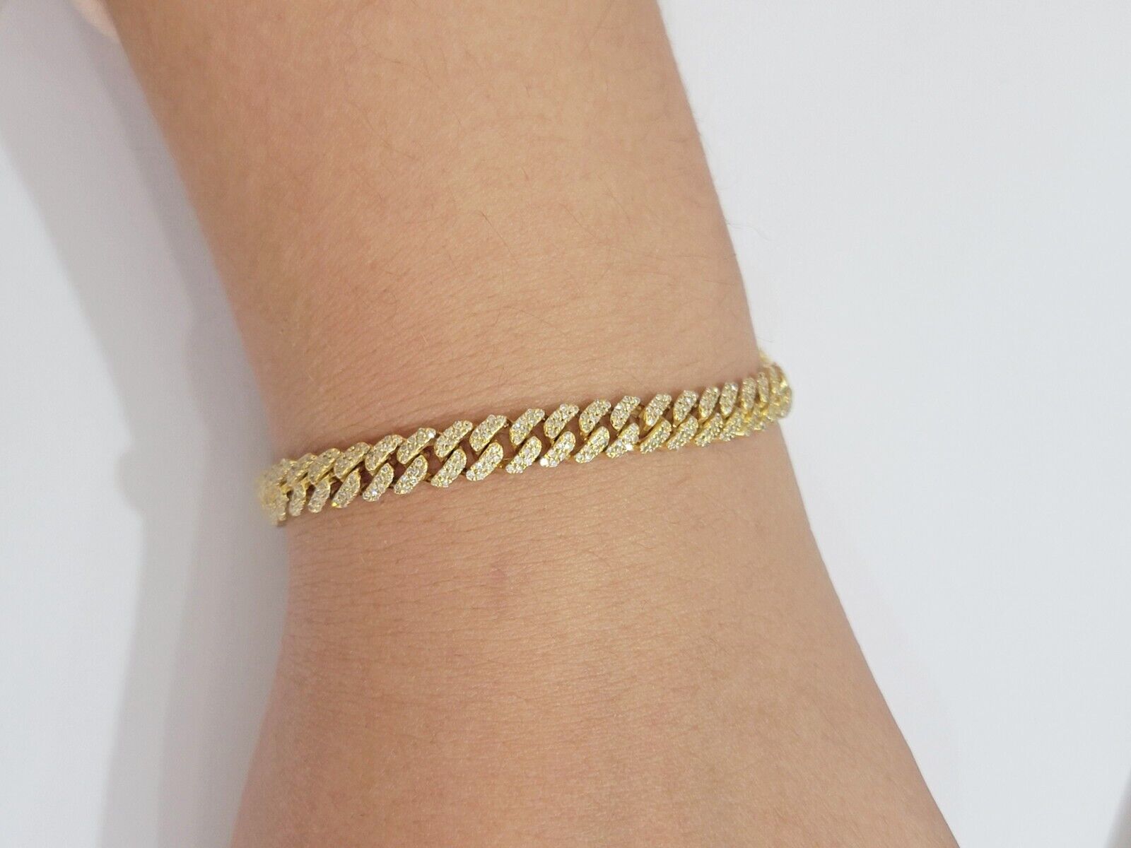 Real diamonds bracelet cuban link 10kt Yellow Gold Solid 7.5 Inch men women - GoldenlinQ