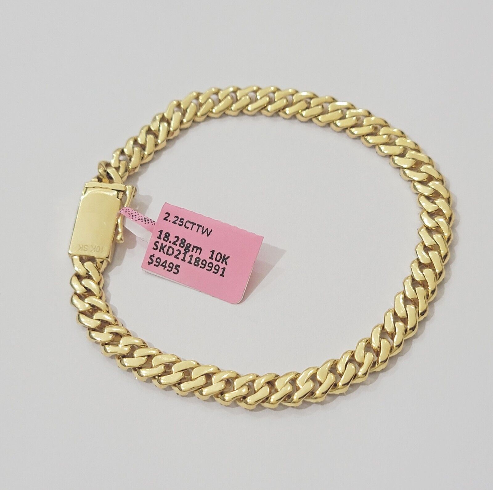 Real diamonds bracelet cuban link 10kt Yellow Gold Solid 7.5 Inch men women - GoldenlinQ