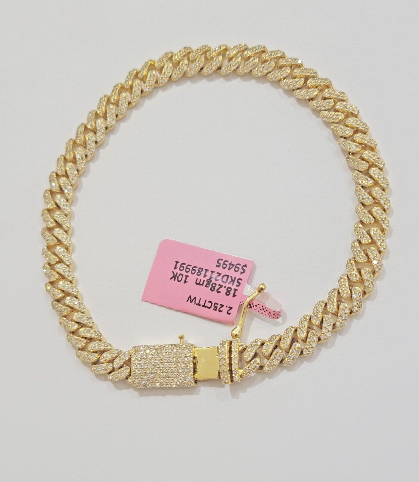Real diamonds bracelet cuban link 10kt Yellow Gold Solid 7.5 Inch men women - GoldenlinQ