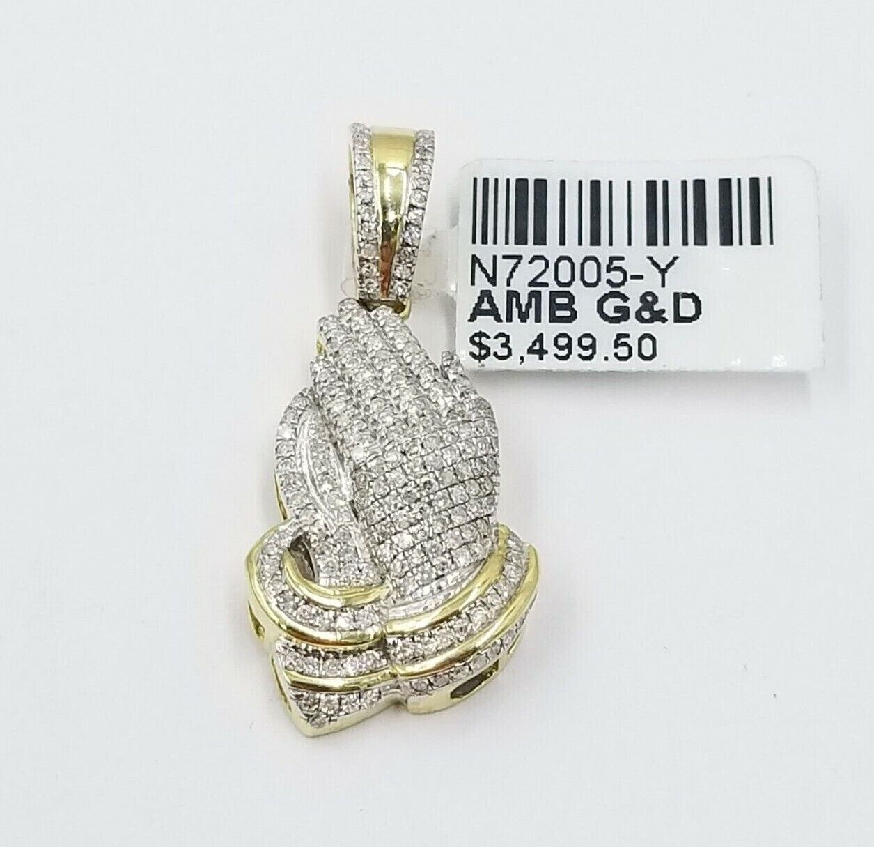 Real Diamonds Praying hand Charm Pendant 0.45CT Diamond ,10KT Real Yellow Gold - GoldenlinQ