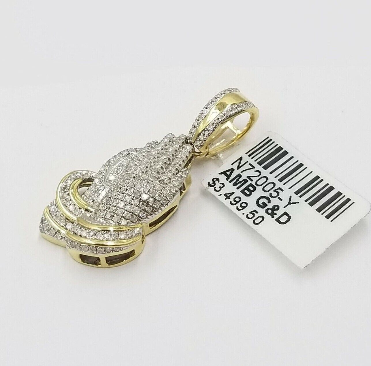 Real Diamonds Praying hand Charm Pendant 0.45CT Diamond ,10KT Real Yellow Gold - GoldenlinQ