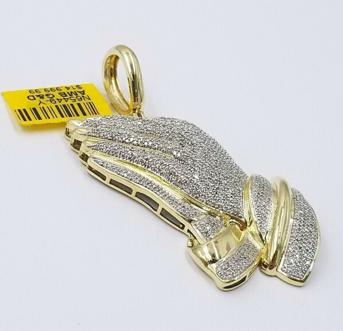 Real Diamonds Praying hand Charm Pendant 1.40CT, 2.4 Inch ,10KT Real Yellow Gold - GoldenlinQ