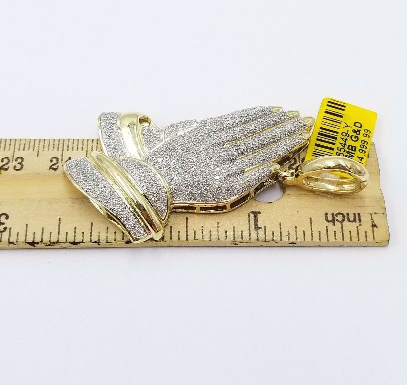 Real Diamonds Praying hand Charm Pendant 1.40CT, 2.4 Inch ,10KT Real Yellow Gold - GoldenlinQ