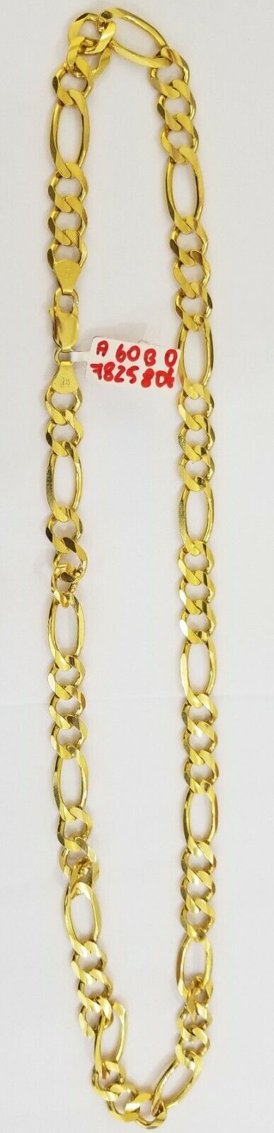 Real Figaro Link Chain 14k solid yellow gold 24inch Necklace Men Women 10mm 14kt - GoldenlinQ