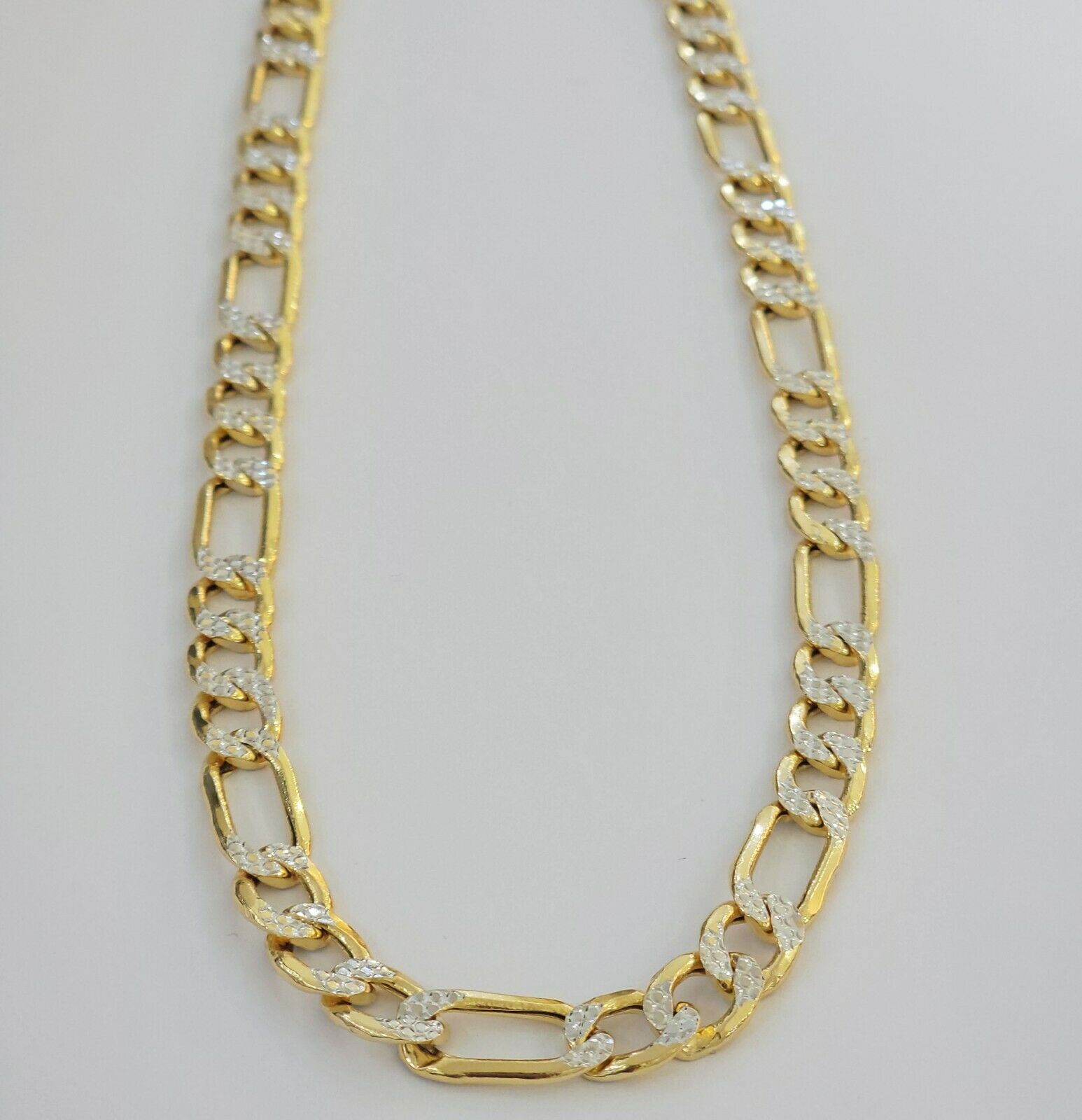 Real Gold 10k Figaro Necklace Men's Chain 9mm 24" Inch Yellow Gold Diamond Cuts - GoldenlinQ