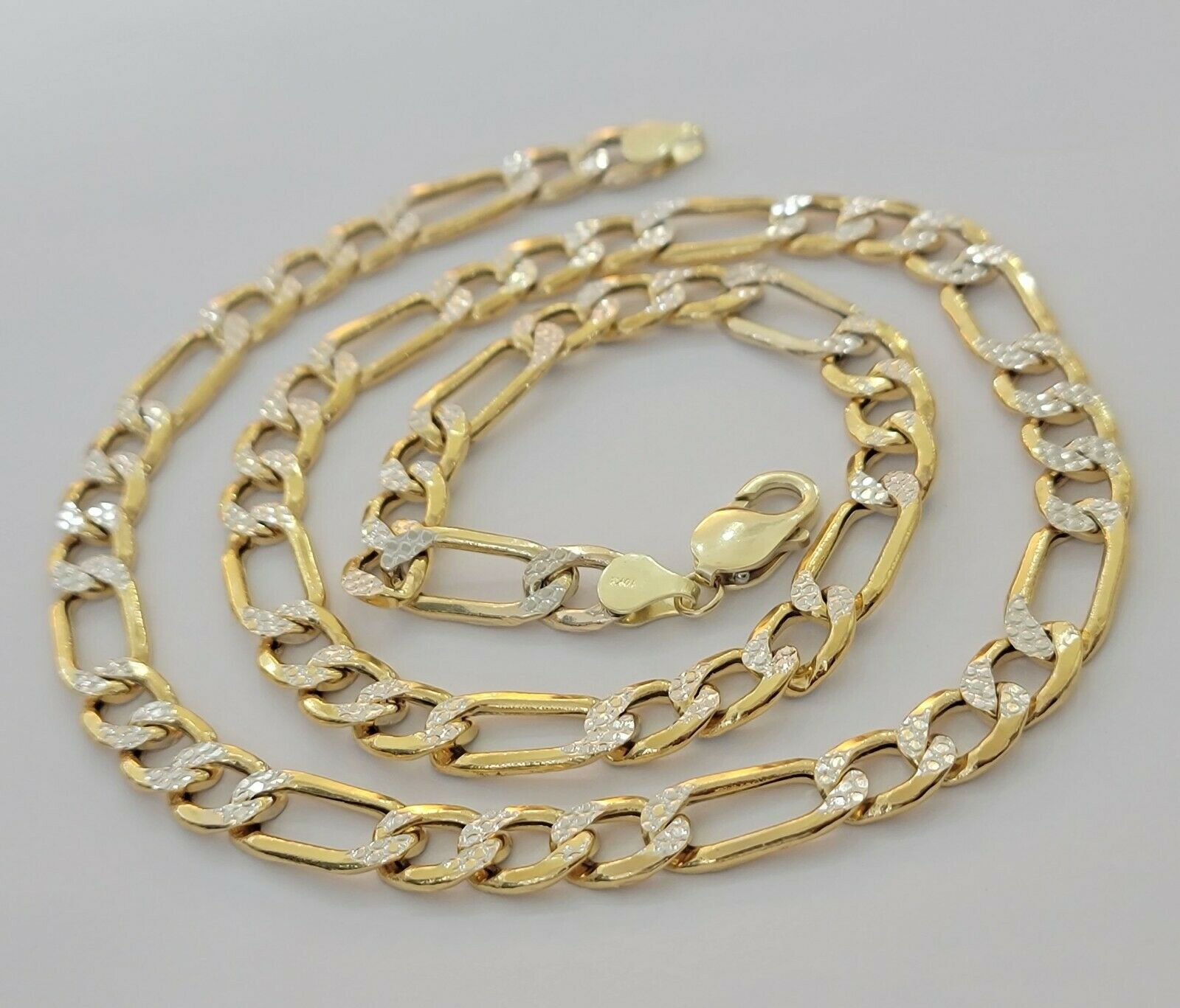 Real Gold 10k Figaro Necklace Men's Chain 9mm 24" Inch Yellow Gold Diamond Cuts - GoldenlinQ