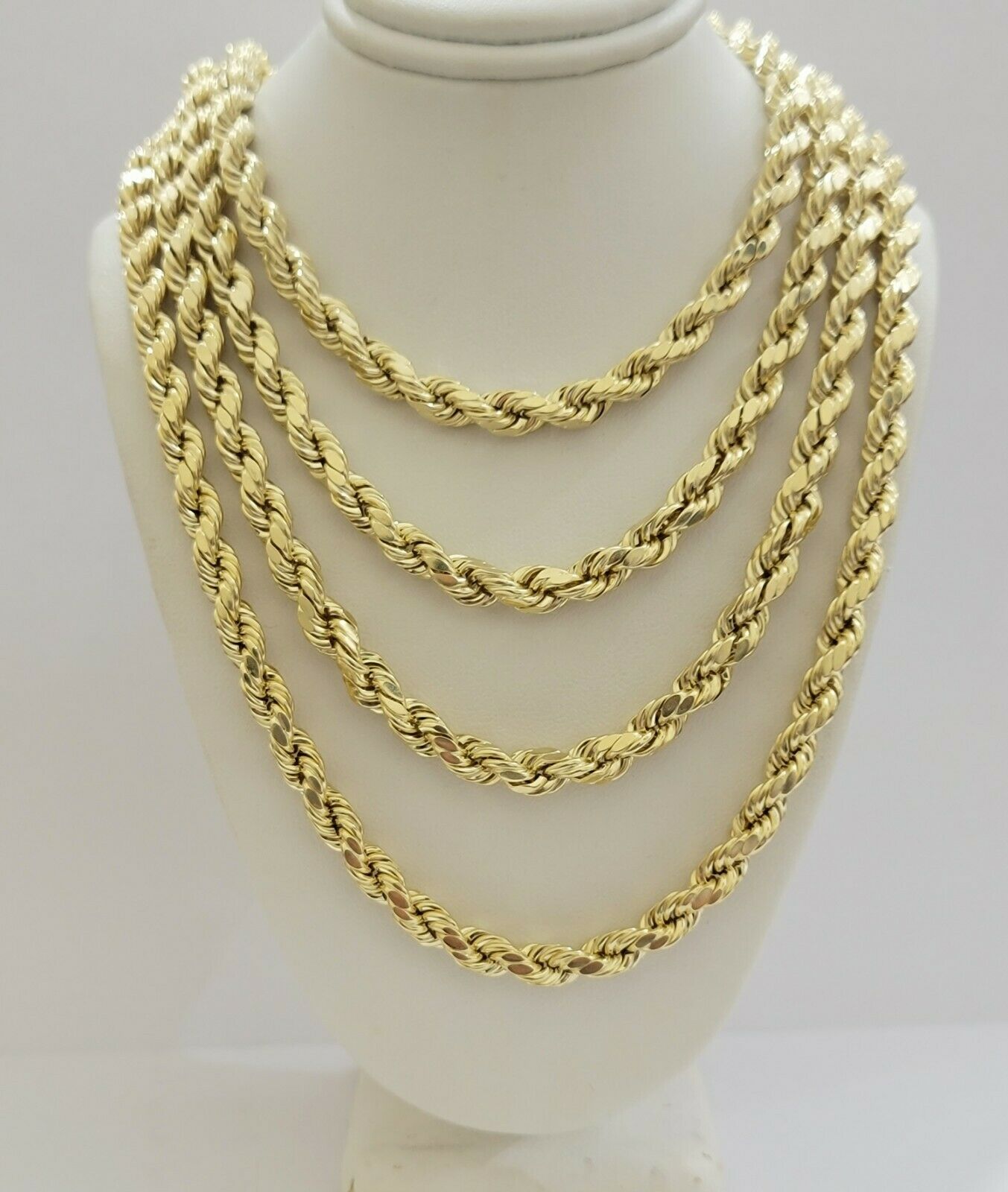 Real Gold 10k Rope Necklace Men' Chain 7mm 18" - 30" Inch Yellow Gold Diamond Cuts - GoldenlinQ