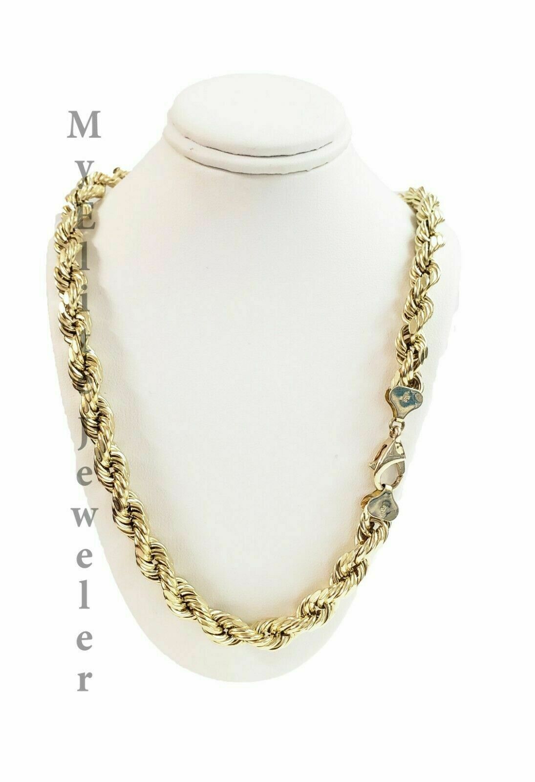 Real Gold 10k Rope Necklace Men' Chain 8mm 18" - 30" Inch Yellow Gold Diamond Cuts - GoldenlinQ