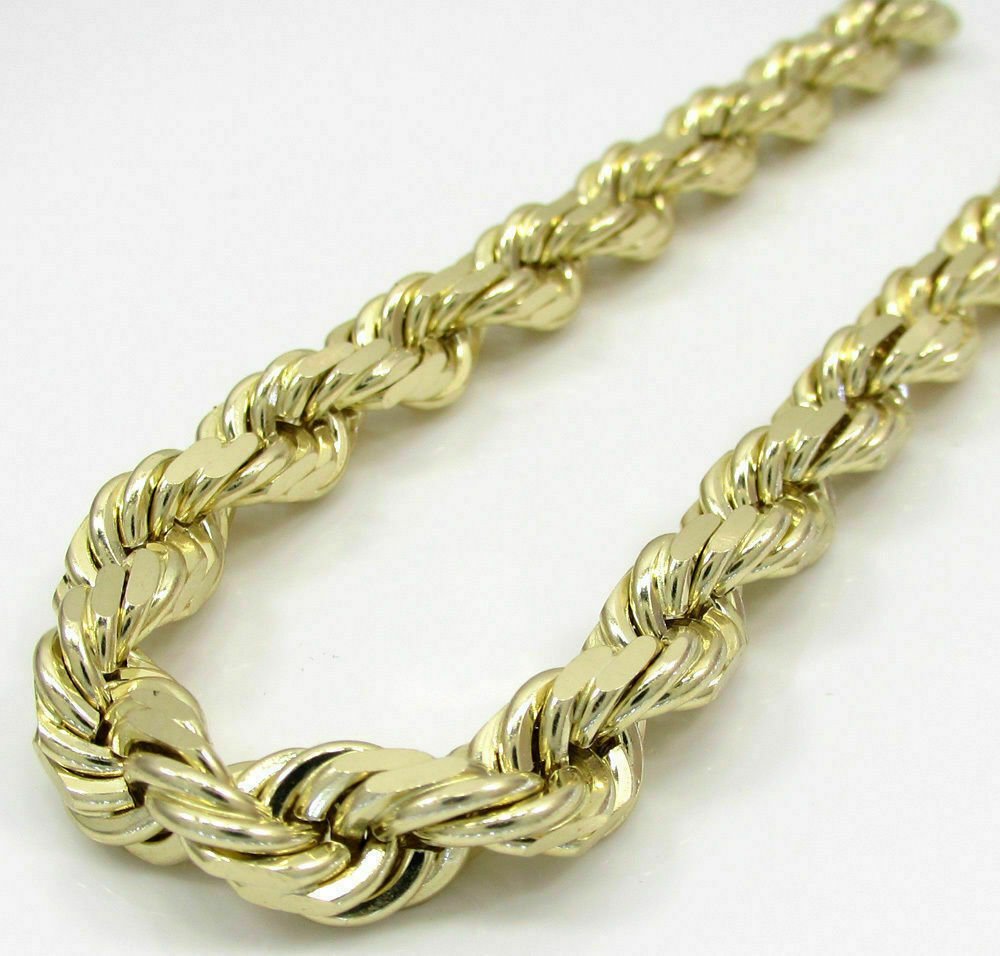 Real Gold 10k Rope Necklace Men' Chain 8mm 18" - 30" Inch Yellow Gold Diamond Cuts - GoldenlinQ