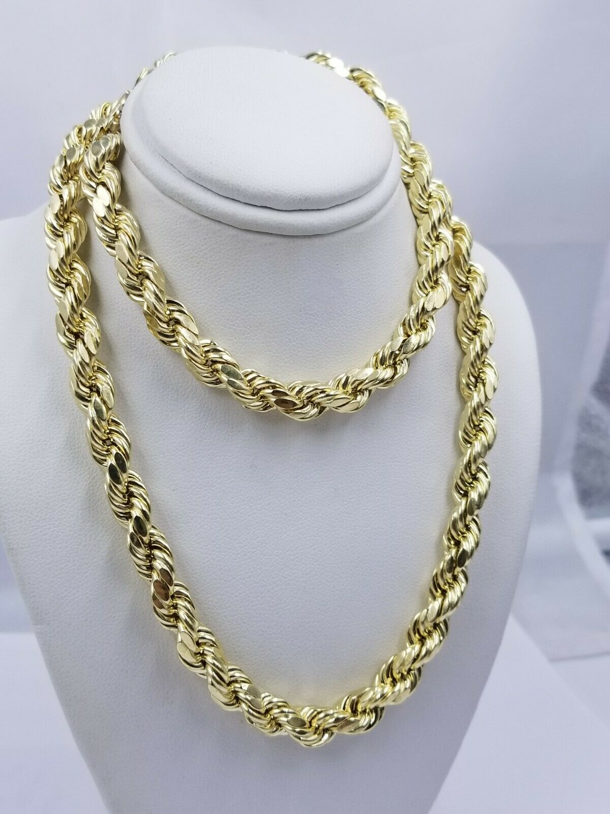 Real Gold 10k Rope Necklace Men' Chain 8mm 18" - 30" Inch Yellow Gold Diamond Cuts - GoldenlinQ