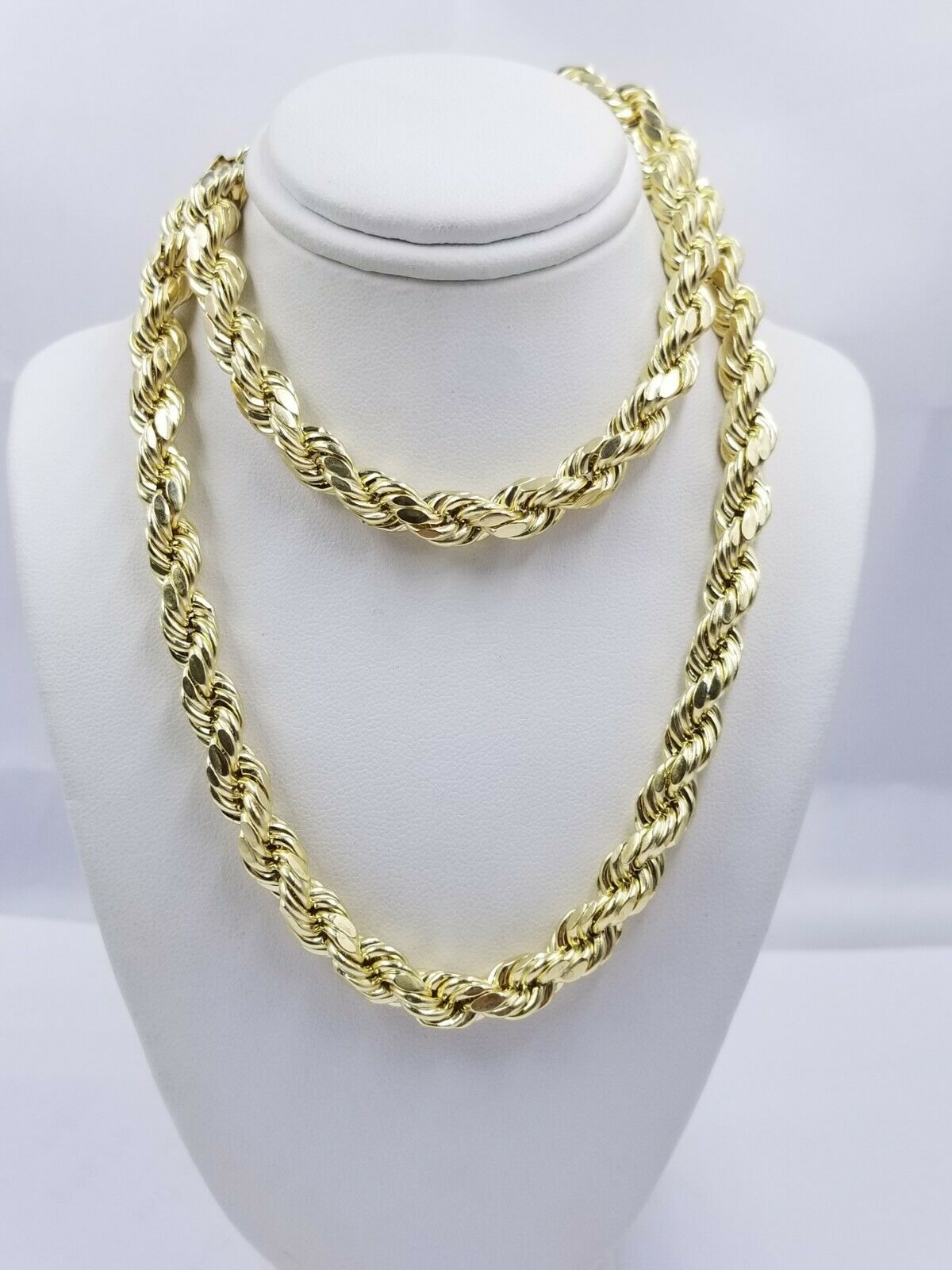 Real Gold 10k Rope Necklace Men' Chain 8mm 18" - 30" Inch Yellow Gold Diamond Cuts - GoldenlinQ