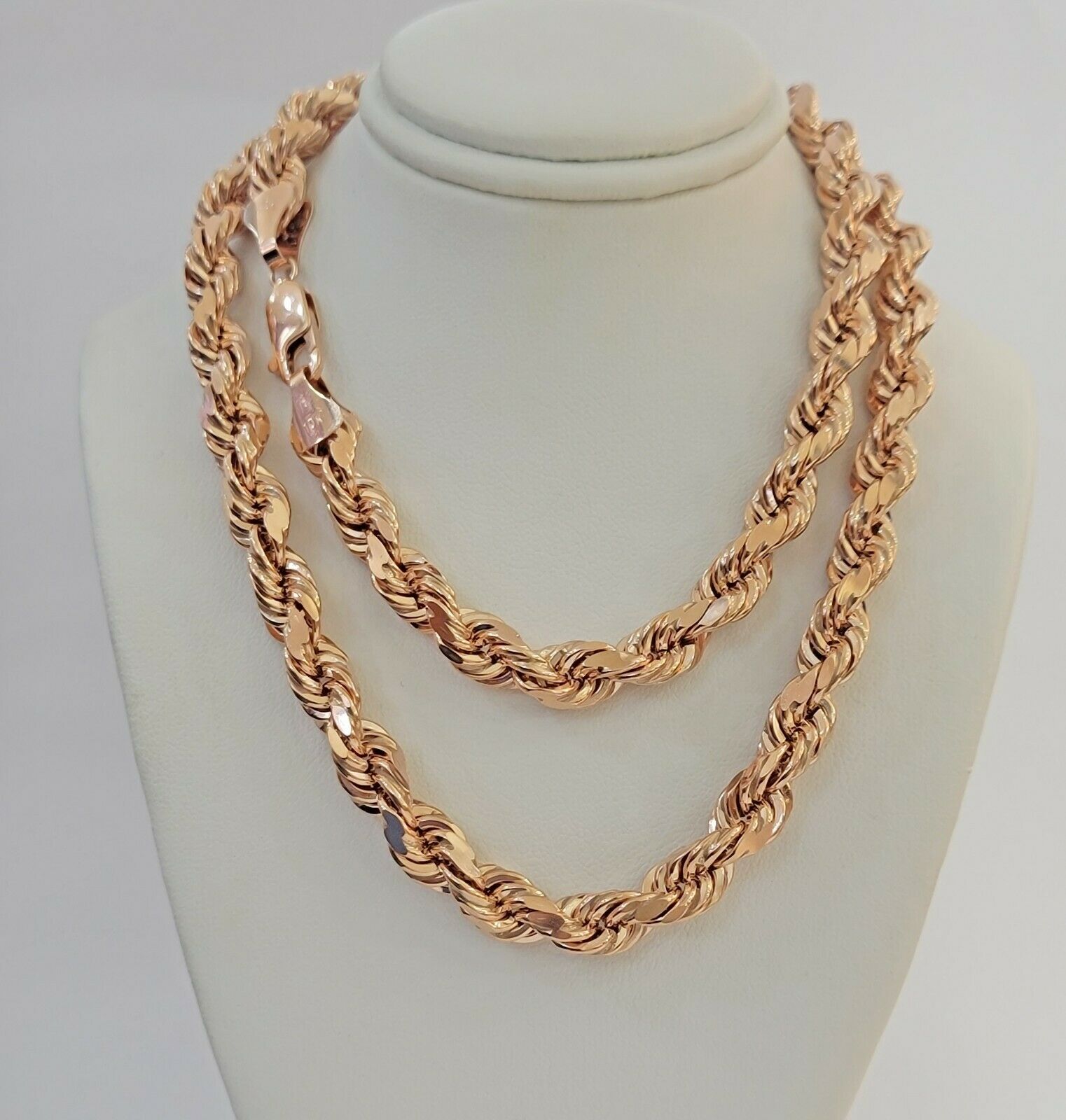 Real Gold 10k Rope Necklace Men Chain 8mm 22" - 30" Inch Rose Gold SOLID 10kt - GoldenlinQ