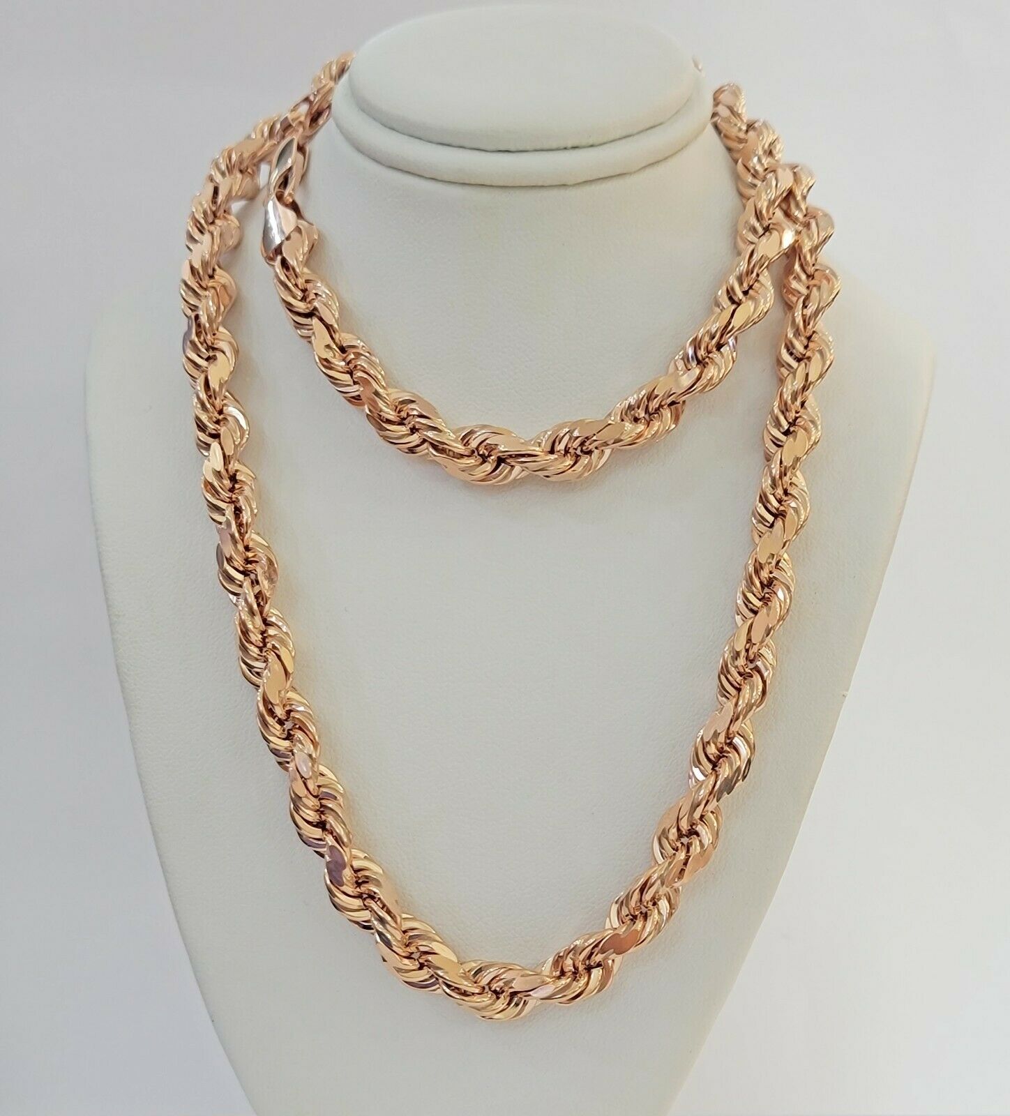 Real Gold 10k Rope Necklace Men Chain 8mm 22" - 30" Inch Rose Gold SOLID 10kt - GoldenlinQ