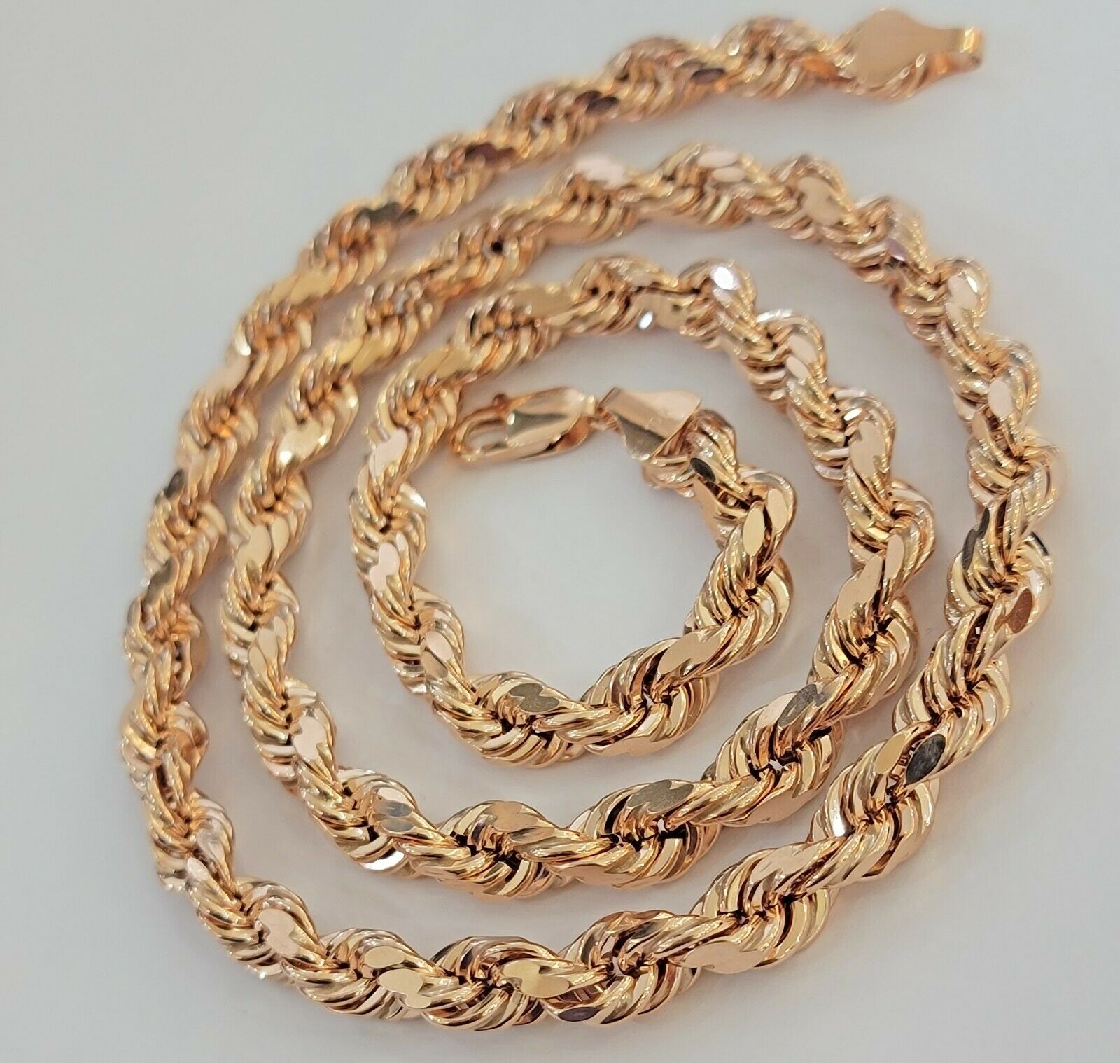 Real Gold 10k Rope Necklace Men Chain 8mm 22" - 30" Inch Rose Gold SOLID 10kt - GoldenlinQ